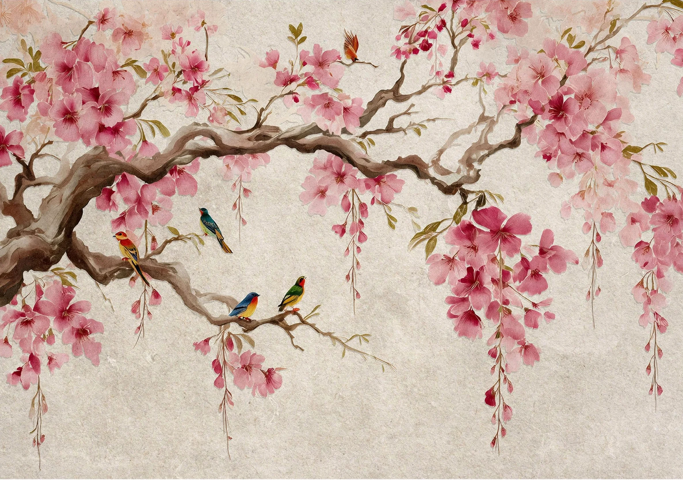 WallArena - Carta da parati fotografica - Uccello, Fiori, 400x280 cm - Murale fotografico - Per soggiorno e camera da letto - Effetto 3D - con Colla