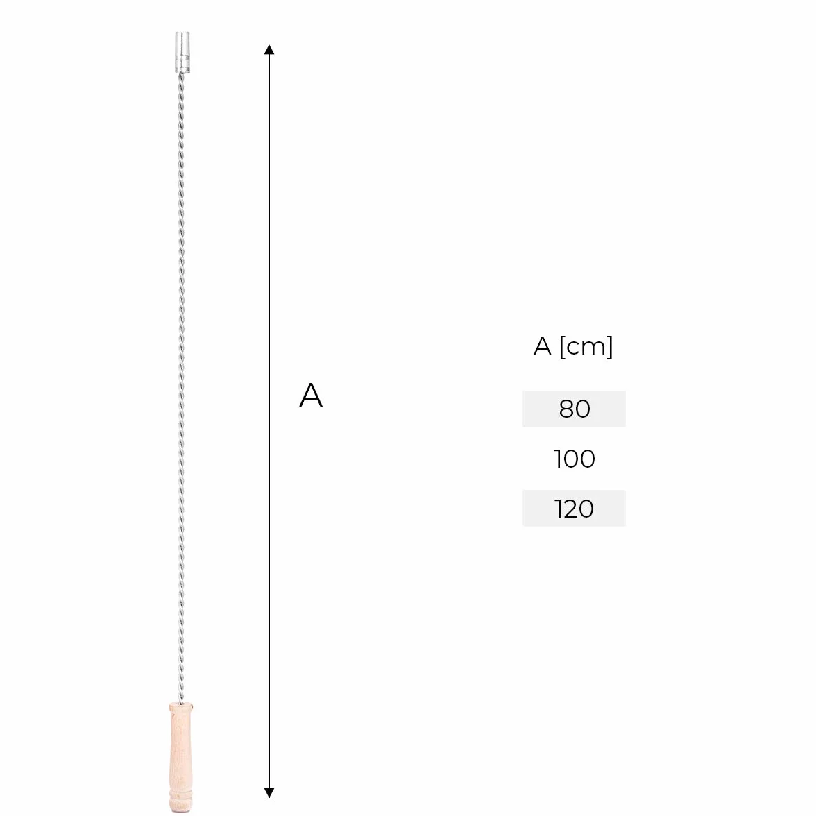 HOLZBRINK Stantuffo/Asta pulizia camini-canna fumaria dal basso flessibile con manico in legno, M12, 80cm