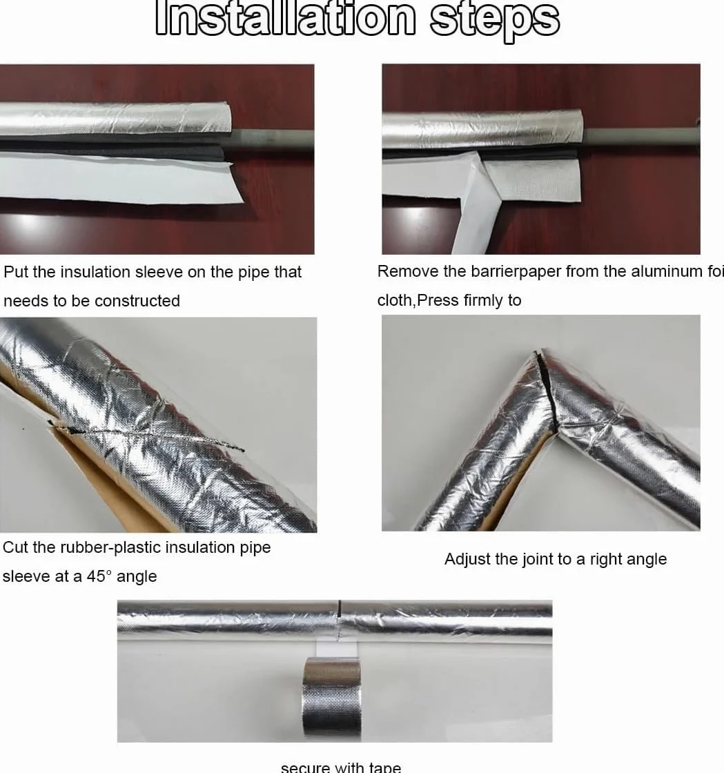 Tubo isolante autoadesivo per tubi da 1,9 cm a 10,2 cm ID involucro in schiuma impermeabile, copertura per tubi in alluminio (ID 1-1/2 ″xT 1-1/5 ″)