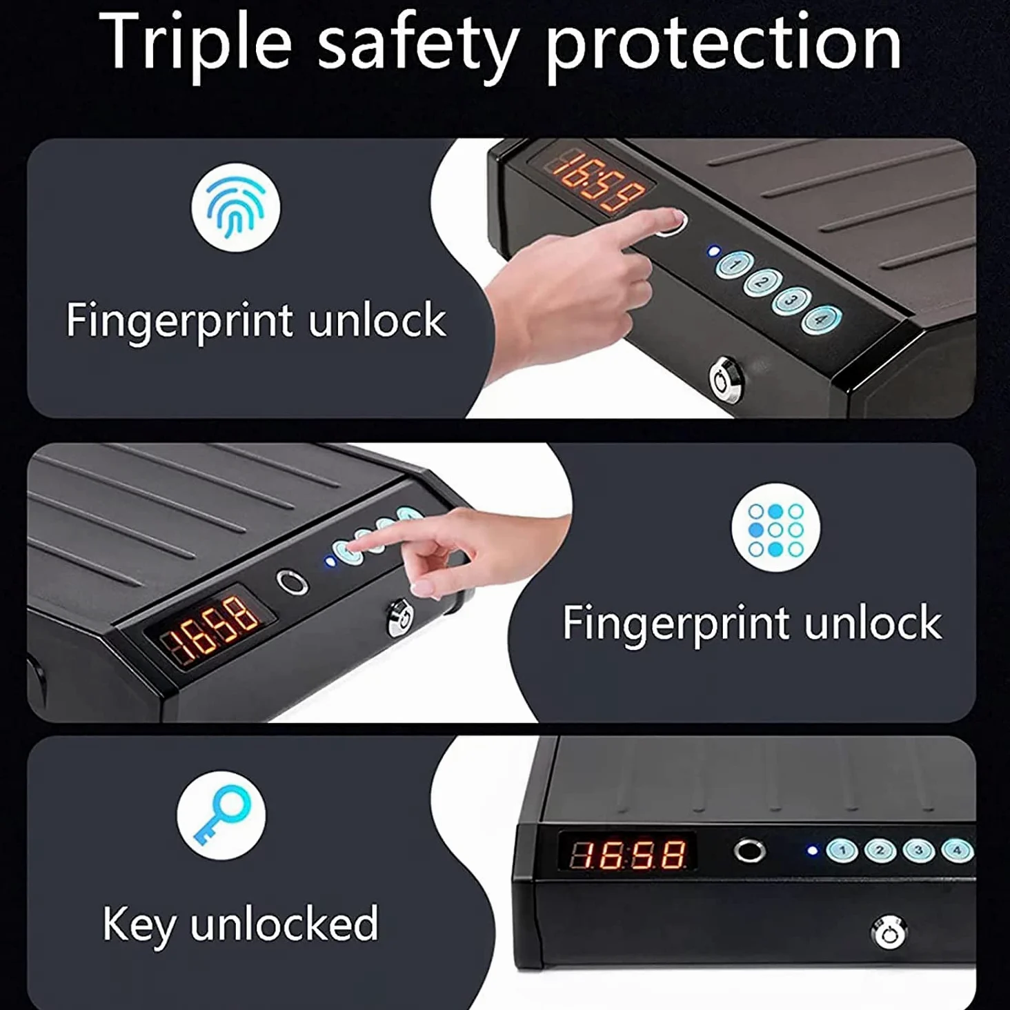 Smart Pistol Safe Cassaforte Portatile per Pistola con Impronta Digitale biometrica, Blocco Tastiera e Chiavi, per Denaro/Pistola/Pistola/Contanti/Gioielli cassaforte, Uso casa, Auto e uffici