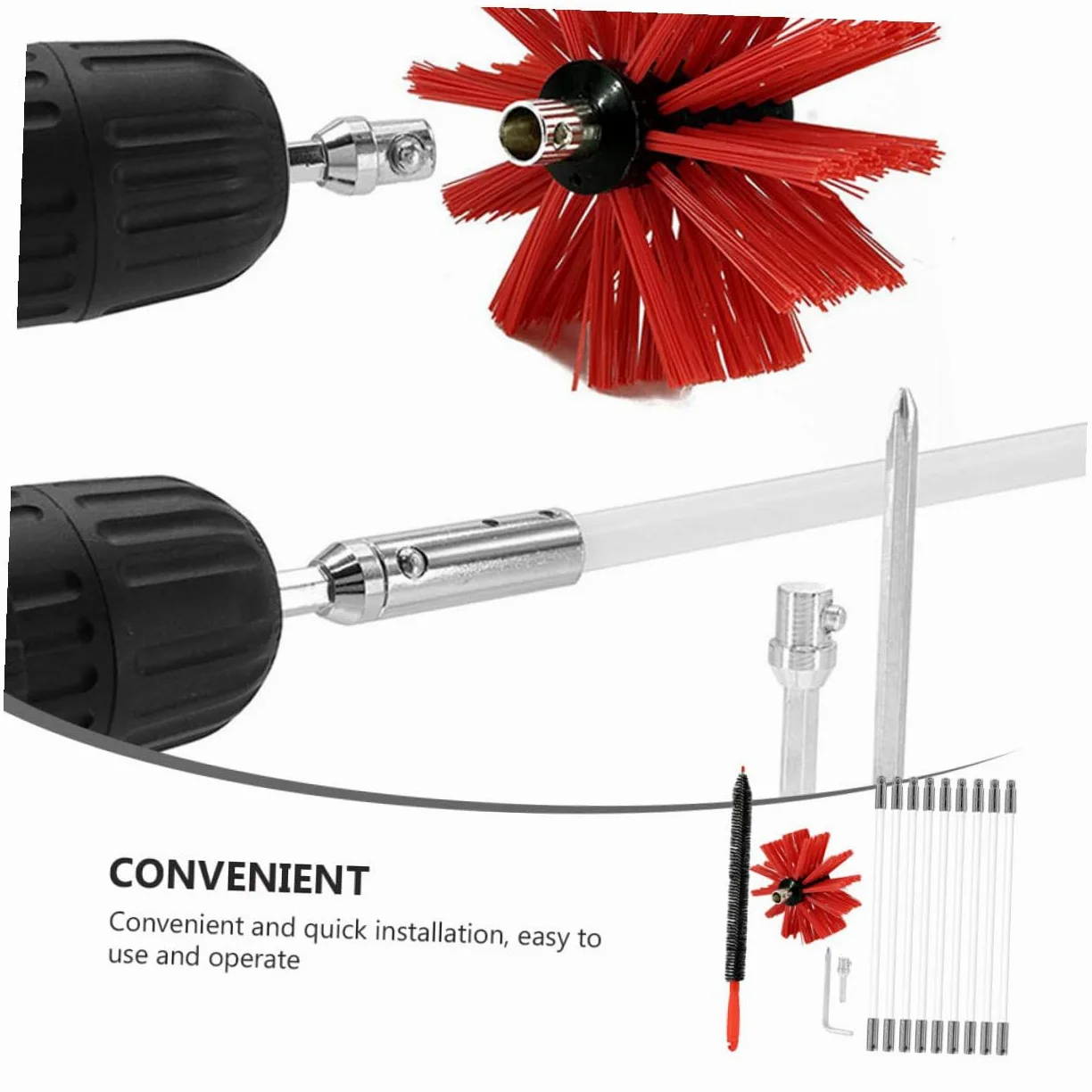 Kit Spazzola per Canna Fumaria Flessibile Aste con Testa Nylon Resistente Alte Temperature Adatto per Pulizie Fessure Strette e Tubi Utilizzabile con Trapano Elettrico per Canale