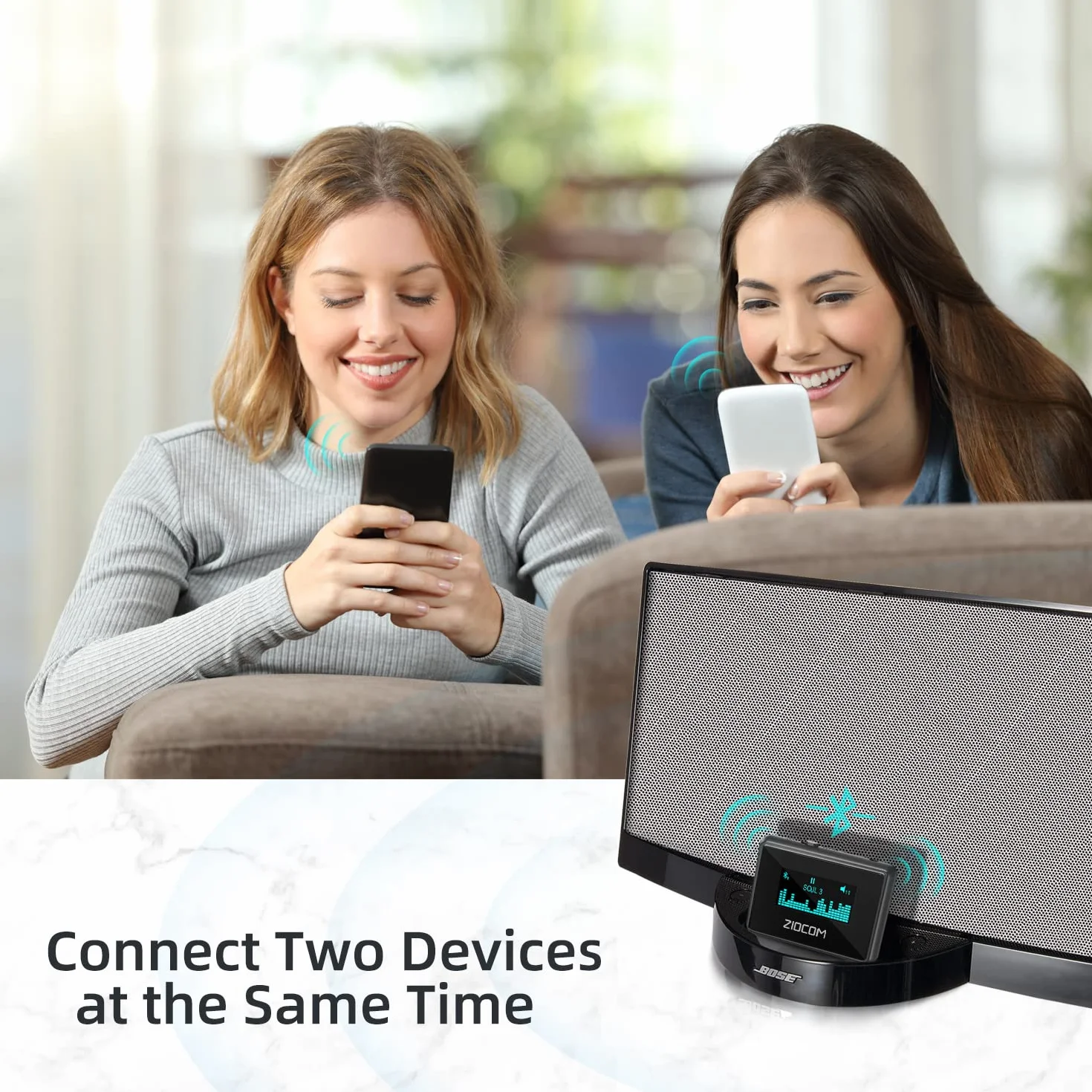 ZIOCOM Ricevitore Adattatore Bluetooth 30 Pin per iPod Bose SoundDock e Altri Altoparlanti Dock a 30 Pin, Schermo LCD Unico, Batteria Integrata, Supporta Simultaneamente 2 Dispositivi (Non per Auto)