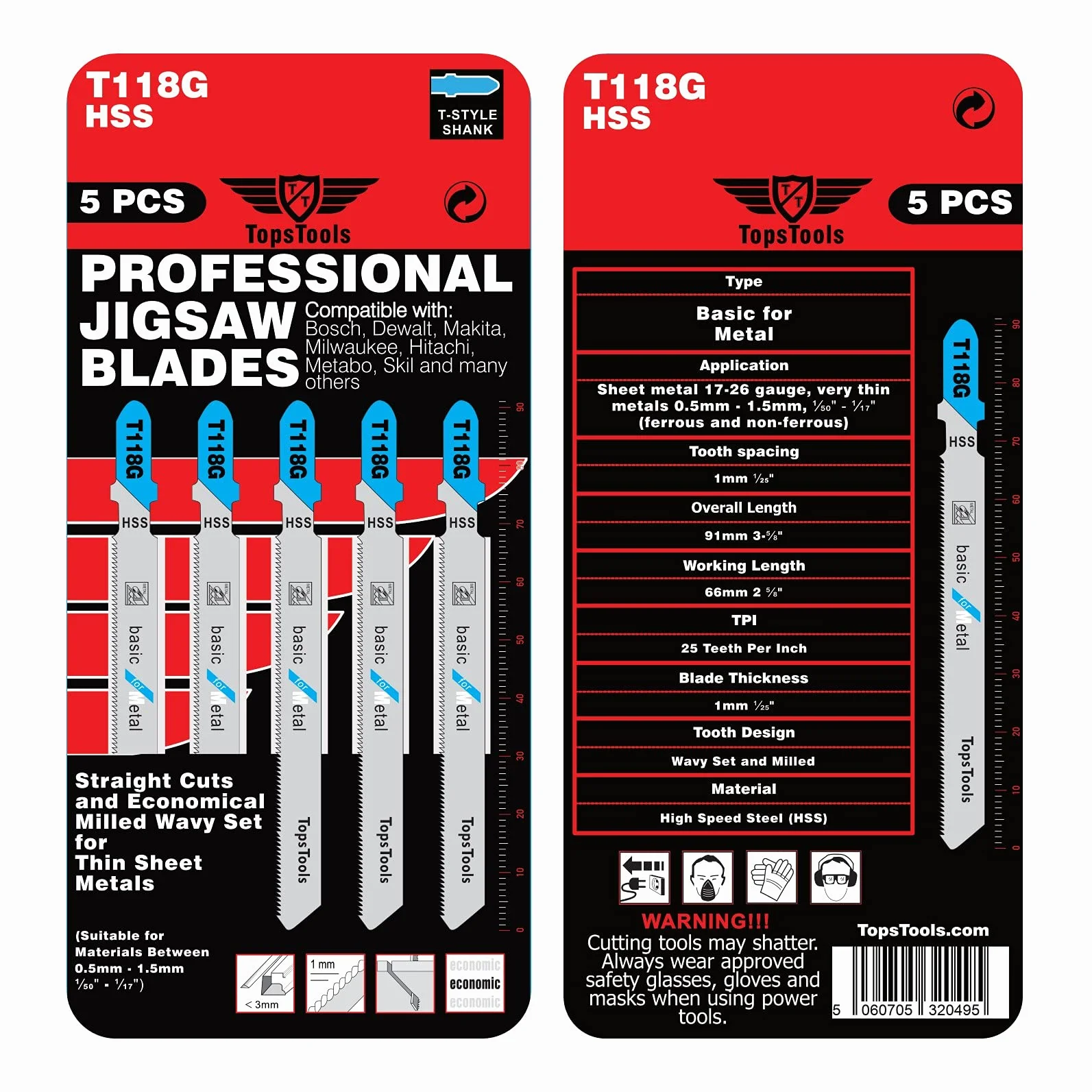 15 lame per seghetto alternativo TopsTools T118G per taglio metalli compatibili con Bosch Dewalt Makita Milwaukee e molti altri