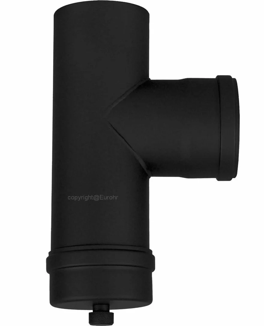 FIREFIX Tubo per stufa a pellet R80/V in acciaio spesso 1,2 mm, diametro 80 mm, connettore a T con coperchio di pulizia, per stufe a pellet e camini a pellet, Senotherm, nero