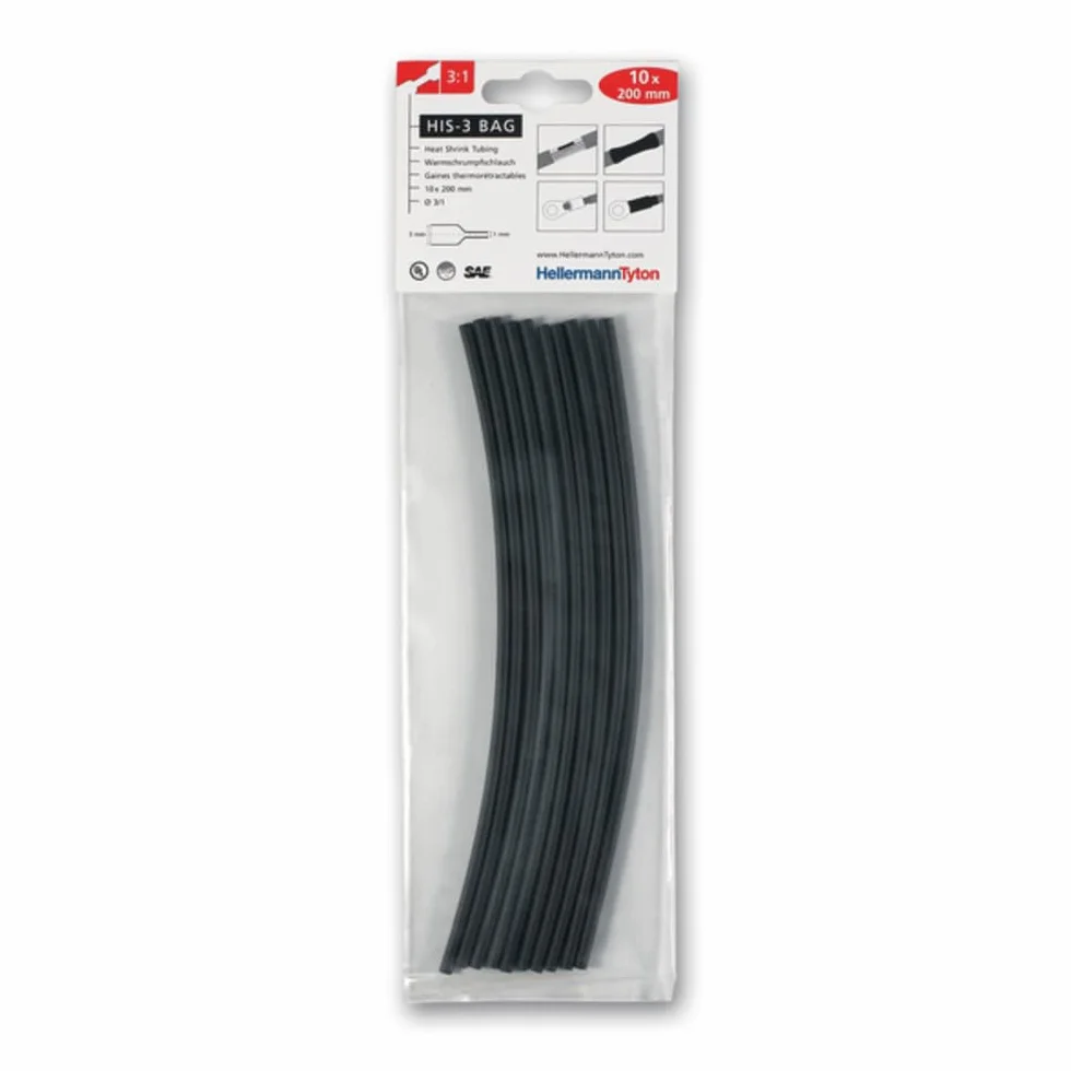 HellermannTyton Guaine Termorestringenti Nere HIS-3-BAG-3/1 200mm Lotto 10