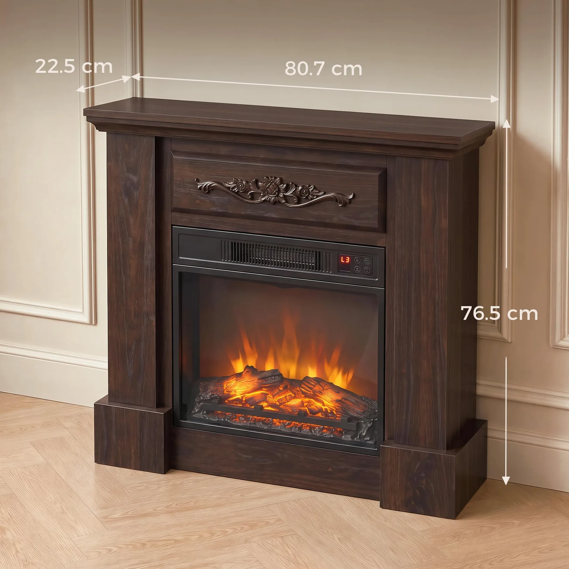 HOMCOM Camino Elettrico Cornice Effetto Fiamma Realistico 1800W Marrone | Caminetto Elettrico da Incasso e Terra, Stufa con Telecomando, Termostato, Timer, Riscaldamento Regolabile, Soggiorno