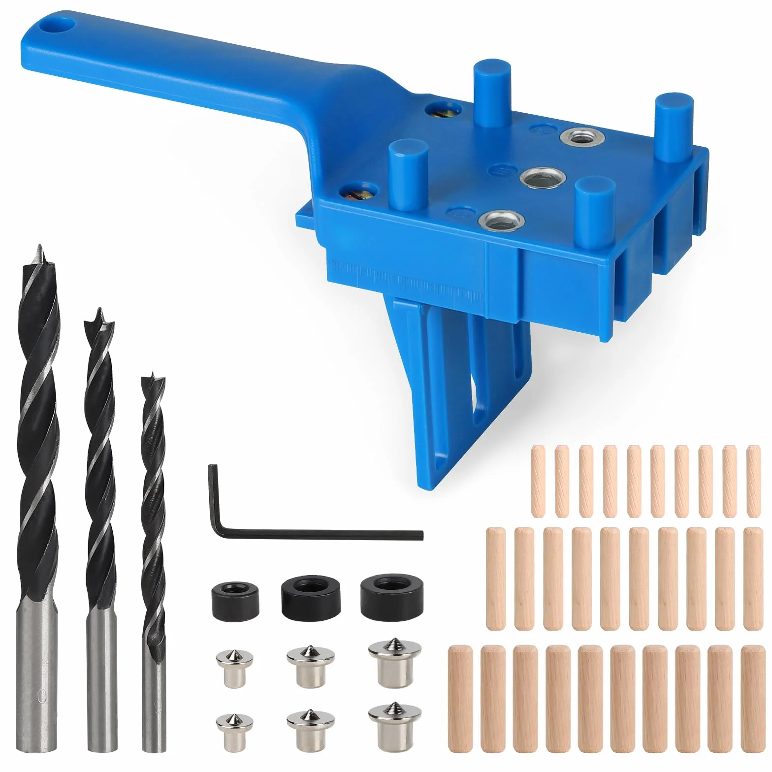 EXLECO Regolabile Dima per Spinatura Legno 6/8/10mm Guida Foratura Tascabile Blu