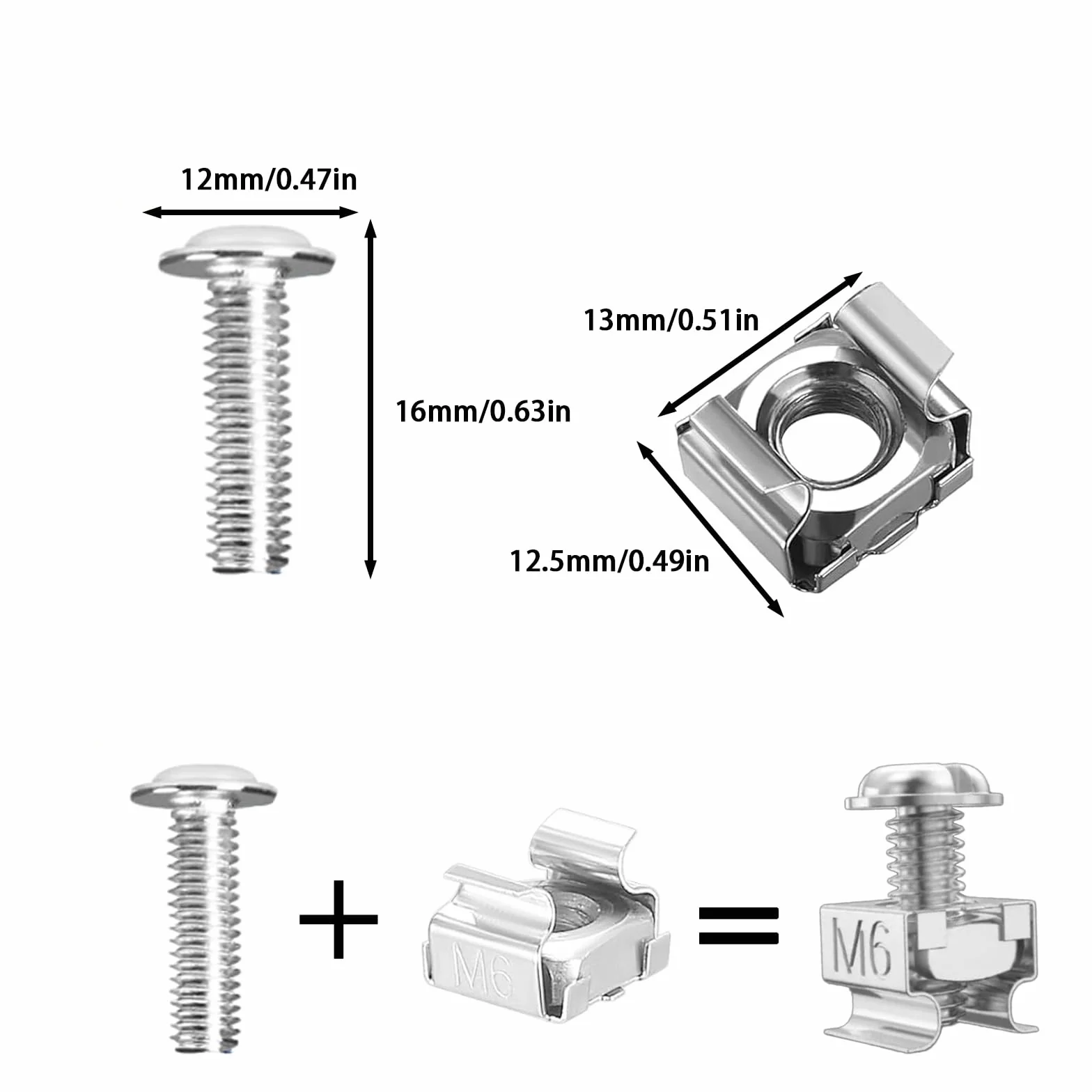 Set di Viti con Gabbia M6x16mm per Armadio Rack, Viti e Dadi di Montaggio per Server Accessori