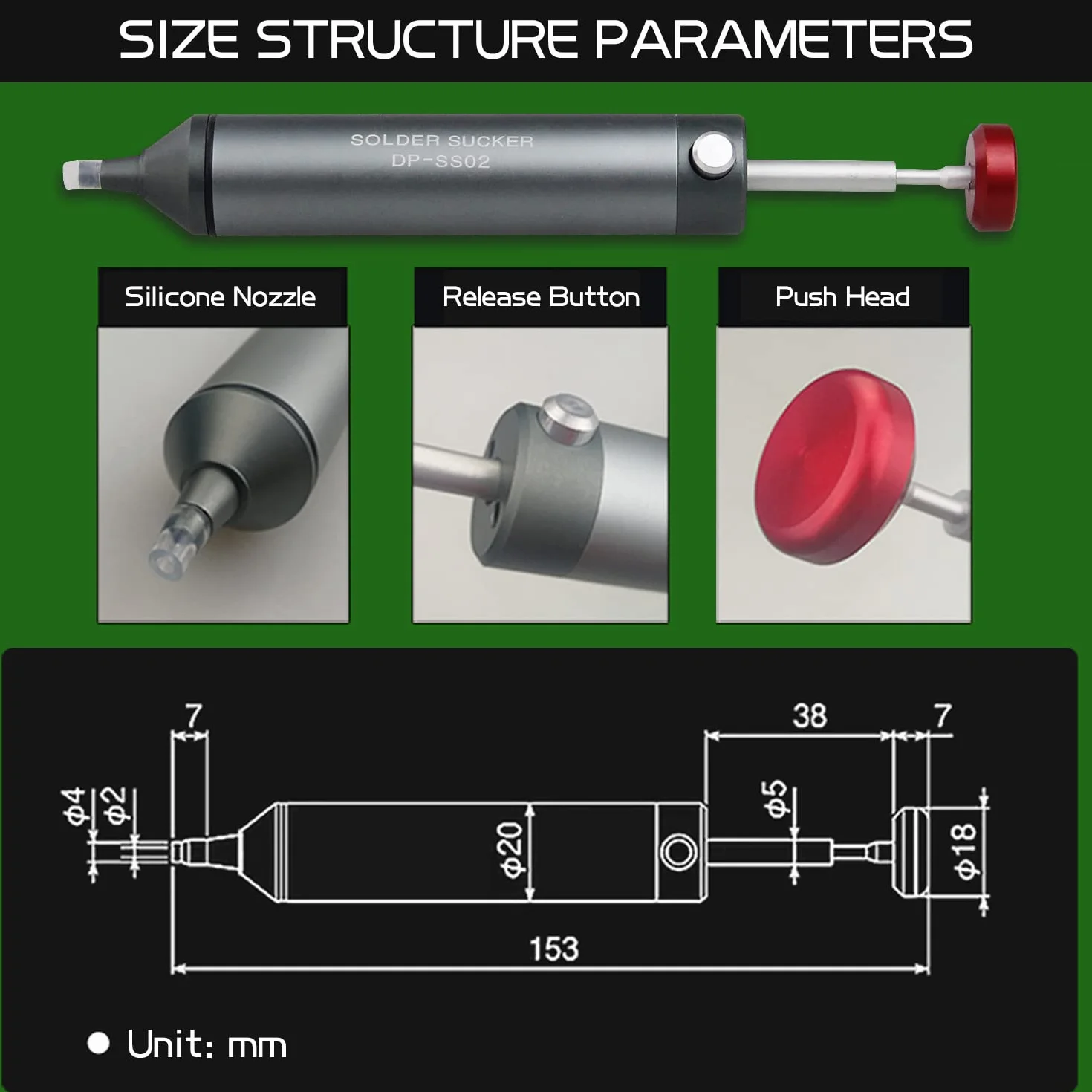 Pompa dissaldante con ugello in silicone resistente alle alte temperature, alloggiamento in alluminio, potente aspirazione, accessorio per saldatore