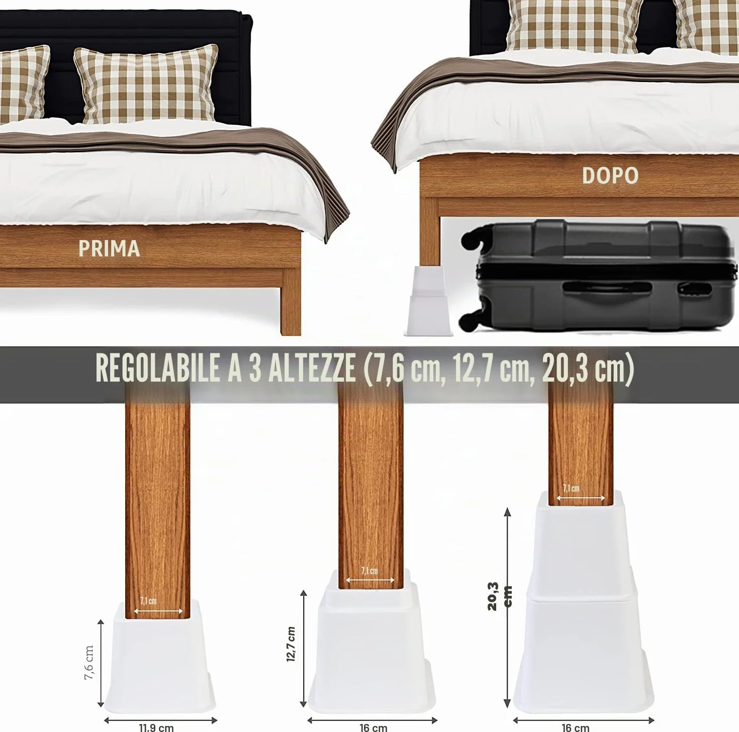 Utopia Bedding Alzata Regolabile Premio 8 Pezzi 4 Alti e 4 Corti Alzata Letto Bianco