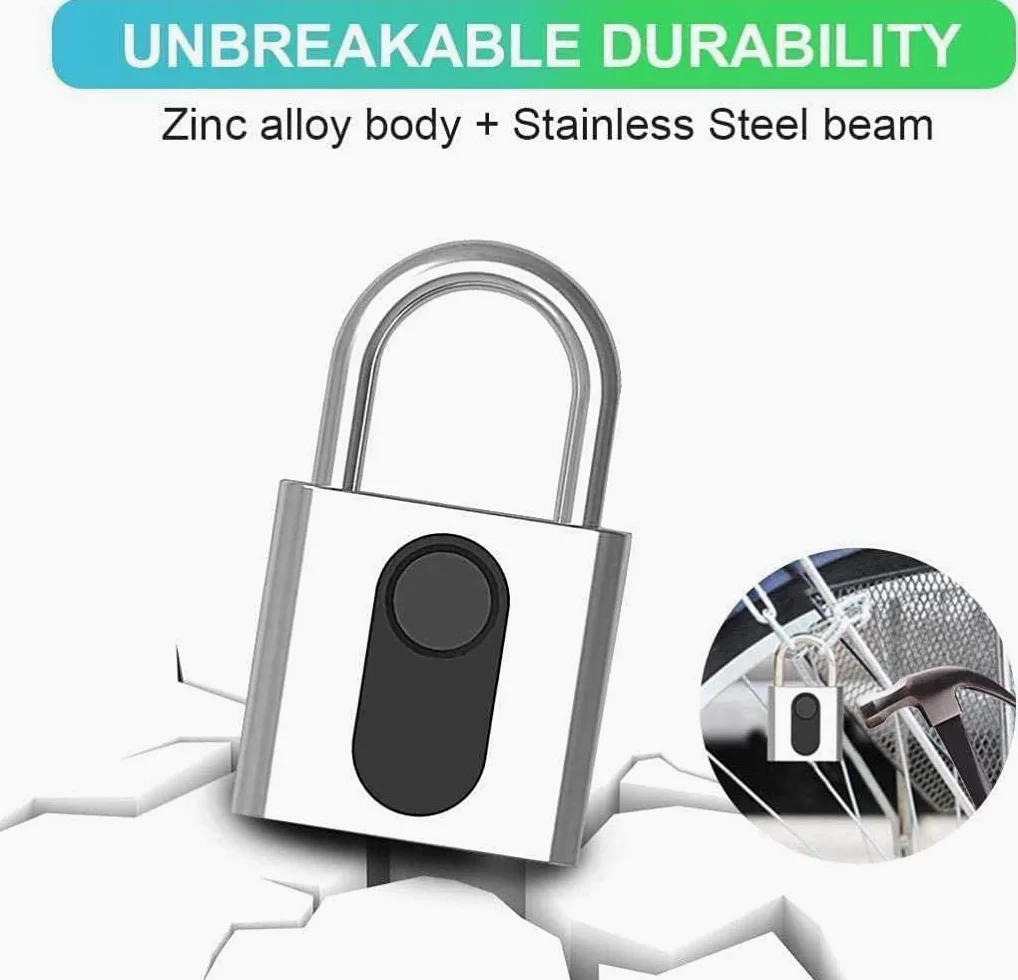 Smart Fingerprint Lucchetto, sblocco elettronico Bluetooth Sblocco remoto, Charging Portable Pundlock Impermeabile per Lo Zaino Bike Locker Uffici Blocco