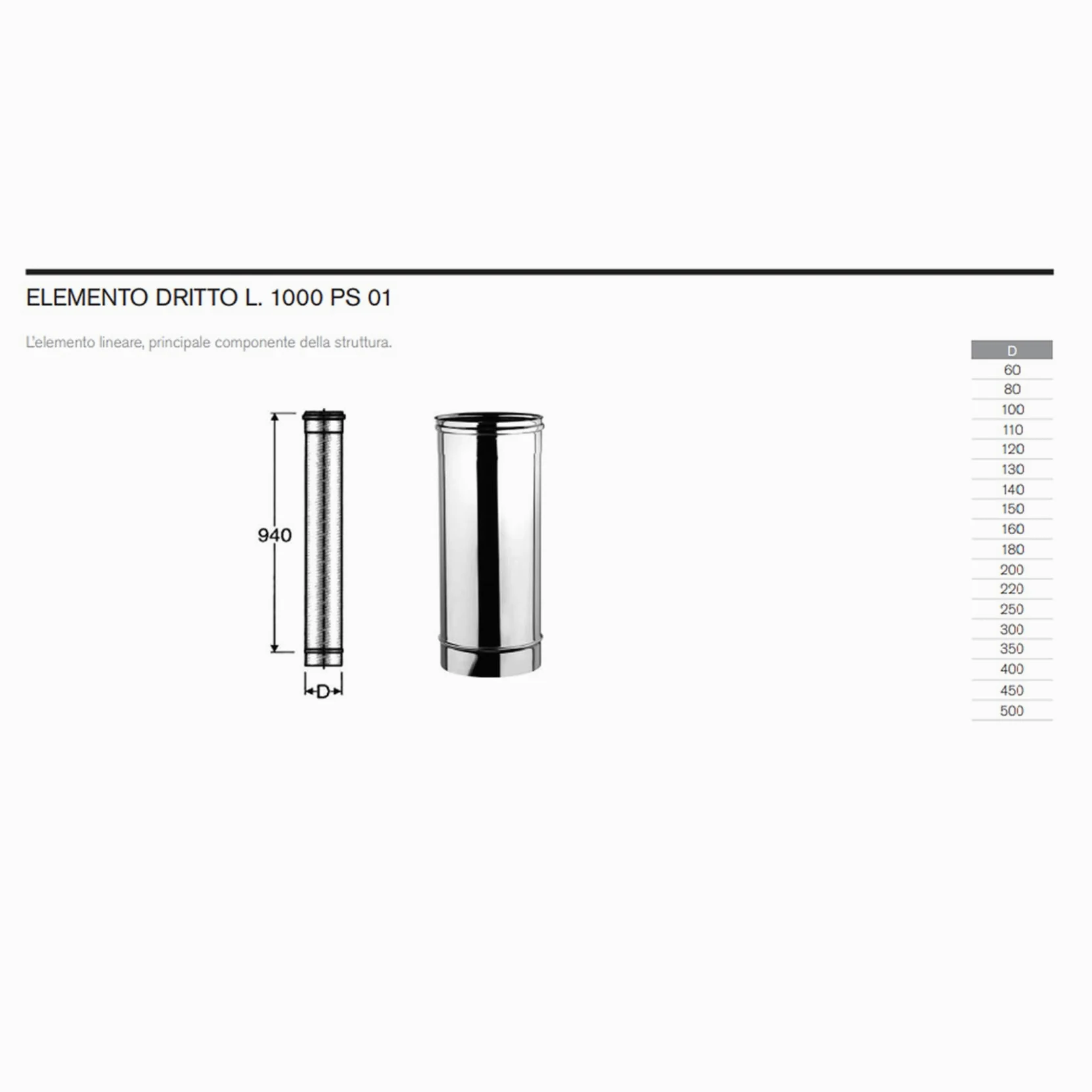 CANNA FUMARIA TUBO ACCIAIO INOX AISI 304 diam. 200 MT 1 spess. 0,5 mm CAMINO