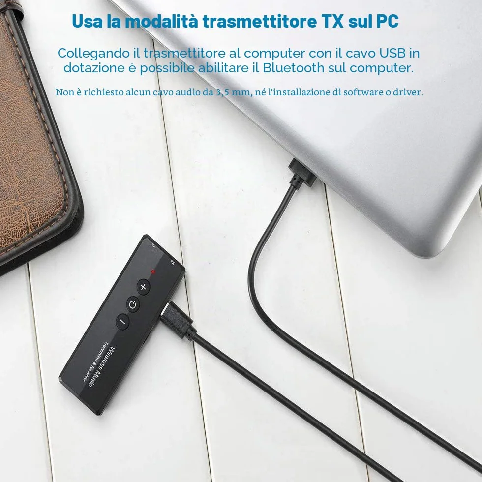 EasyULT Trasmettitore Ricevitore Bluetooth 3 in 1 Ricaricabile, con 300mAh Batteria, Wireless Adattatore Portatile Bluetooth 5.0 con 3.5mm Audio, per TV PC Cuffie Stereo Altoparlanti Auto - Nero
