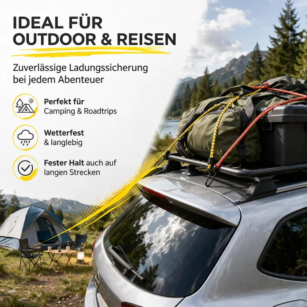 Set di 10 espansori multiuso con ganci e tendicinghie extra forti per campeggio, auto e bicicletta, cinghie di tensione e gomma di tensione, accessori per auto