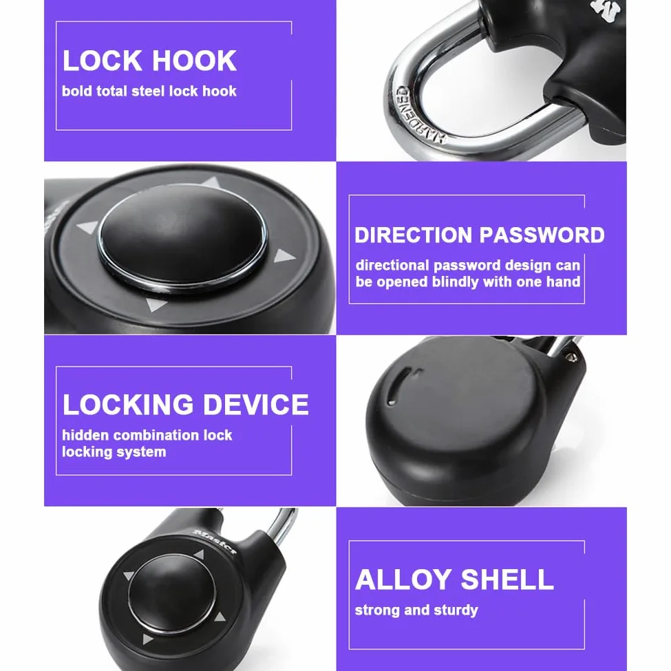 Lucchetto per armadietto con combinazione, Lucchetto codificato per bagagli, Lucchetto con password direzionale a combinazione portatile, Serratura per armadietto di sicurezza per palestra scuola B