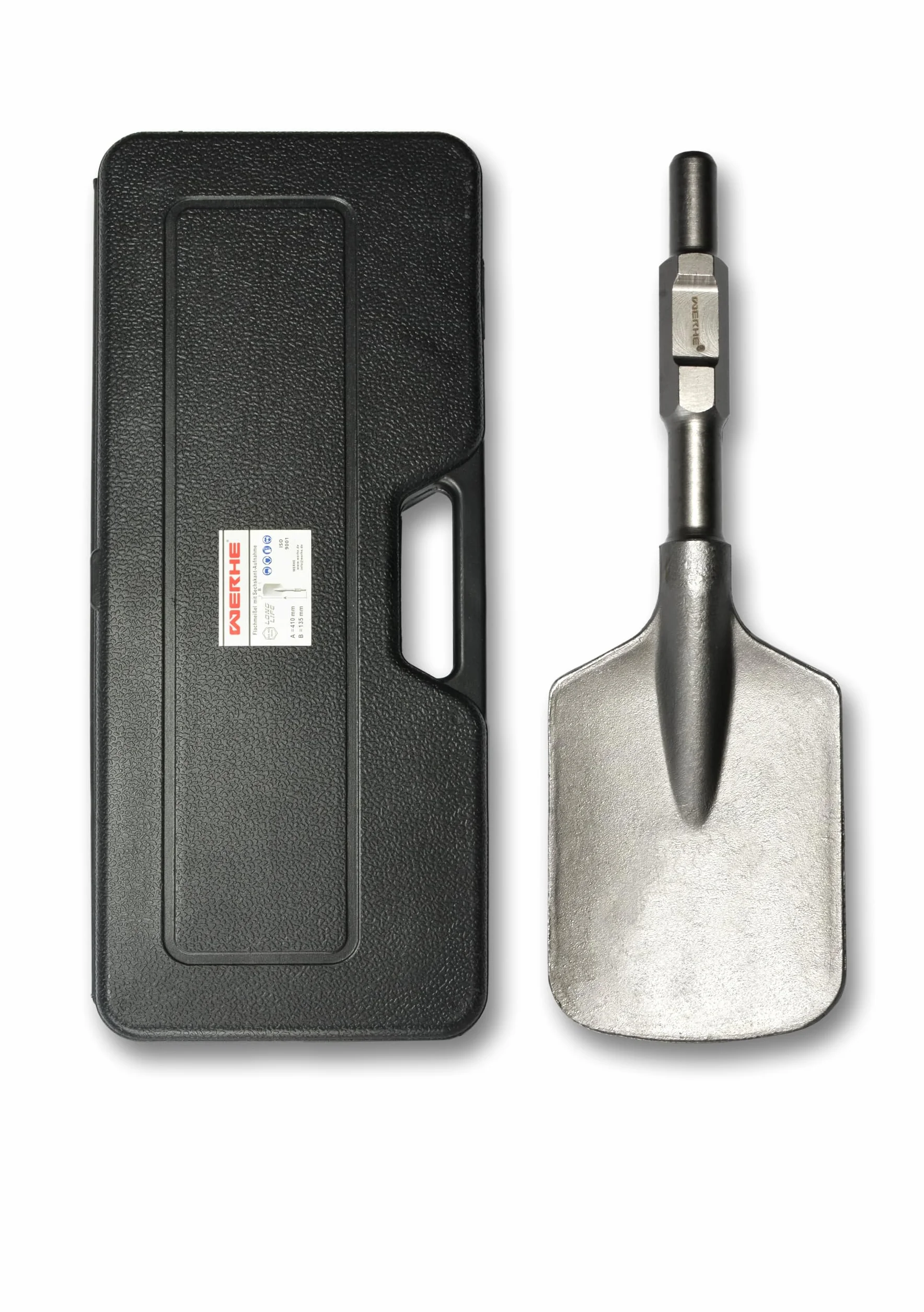 WERHE Professional pala scalpello SDS esadecimale 135 x 410 mm asta esagonale 30 mm do martella demolizione w plastikowym etui