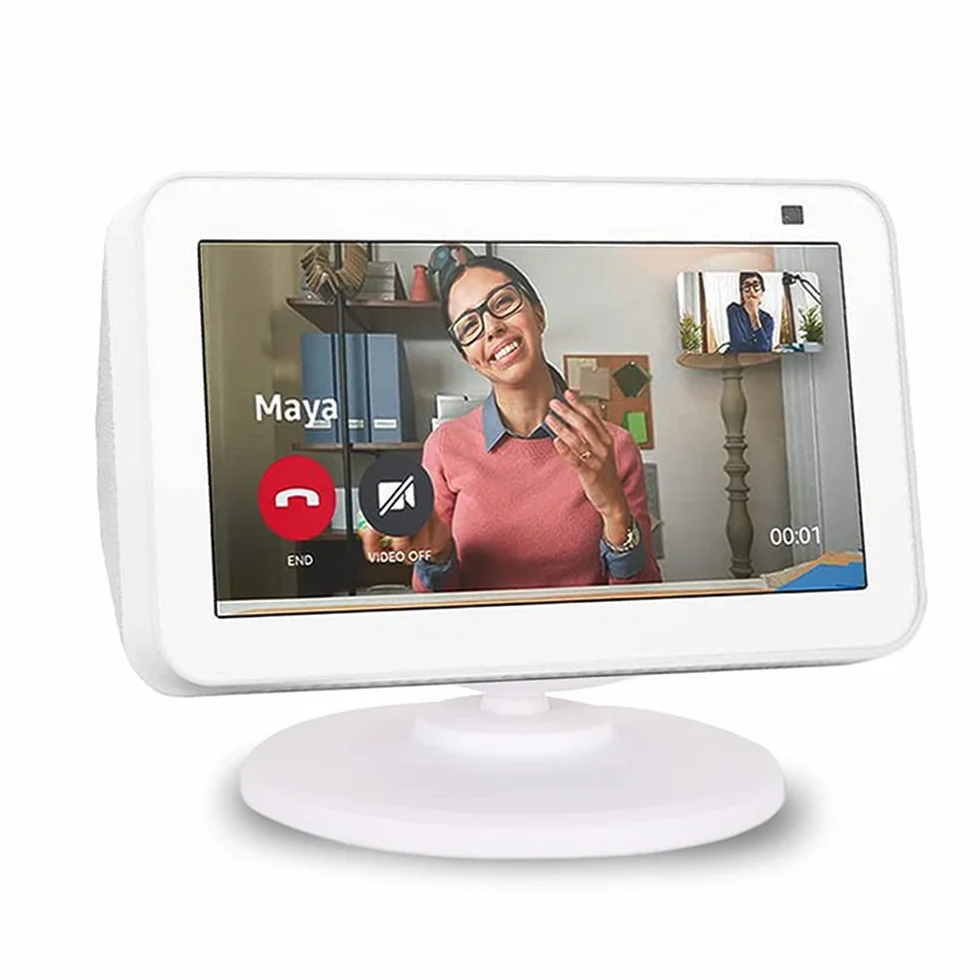 supporto regolabile per Echo Show 5, accessorio compatibile con Amazon Echo Show 5, attacco magnetico, girevole a 360 gradi, funzione di inclinazione, base antiscivolo, uscita 2019, bianco