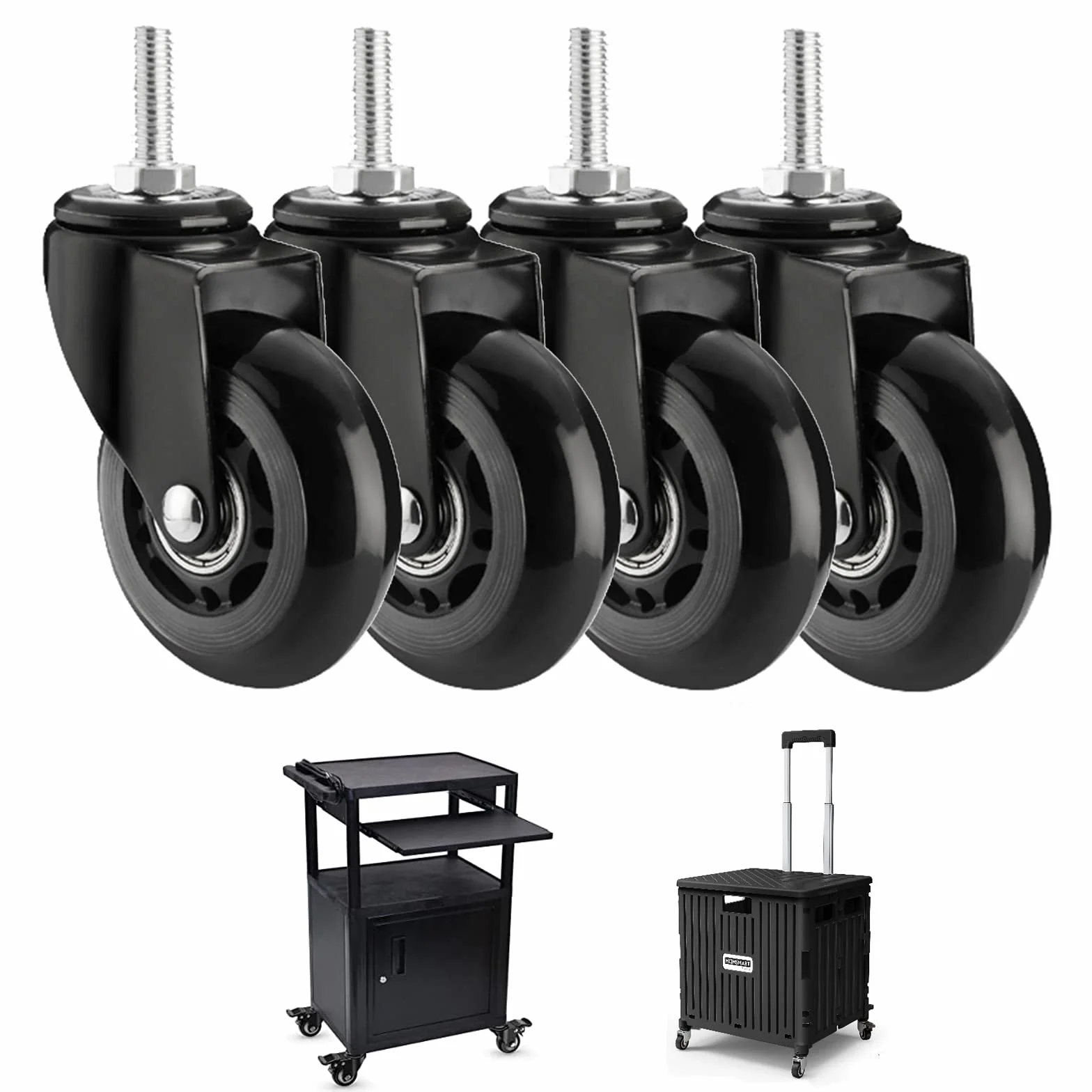 Set di 4 ruote girevoli resistenti da 75 mm con freno, capacità di carico 200 kg, bullone di ricambio per mobili M8 M10, dimensioni X25 mm, colore silenzioso