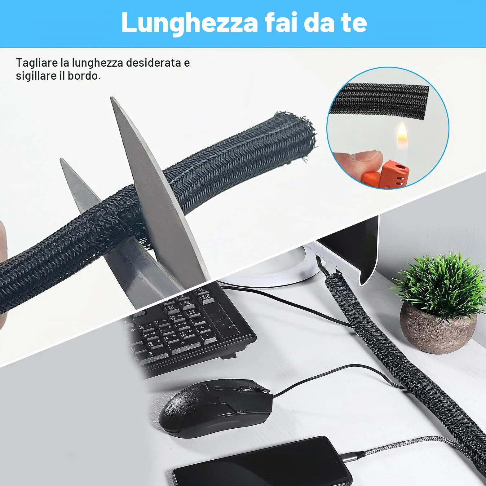 SURFOU Guaina per Cavi Elettrici 3.1m X 13mm, Scrivania Copricavi Nera, Raccogli Fili Nascondi Passacavi, Copricavo Cavo Guaine Raggruppa Flessibile Raccoglicavi Cable Antirofitori