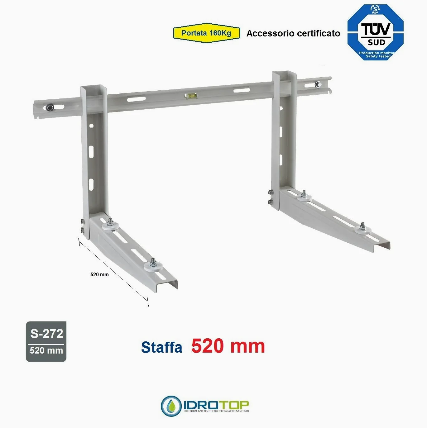 Staffa Unità Esterna cm 52 Climatizzatore portata 160 Kg Regolabile.Certificata TUV