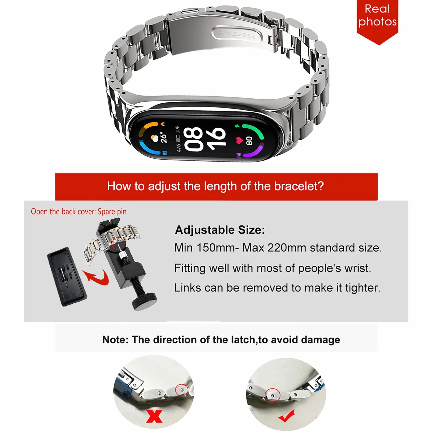 BDIG Cinturino per Mi Band 6 Cinturini Metallo in Acciaio Inossidabile MiBand 5 Bracciale di Ricambio Braccialetto con Links Strumento di Rimozione da Polso Sostitutivo Wristband Cinturini Mi Band 6/5