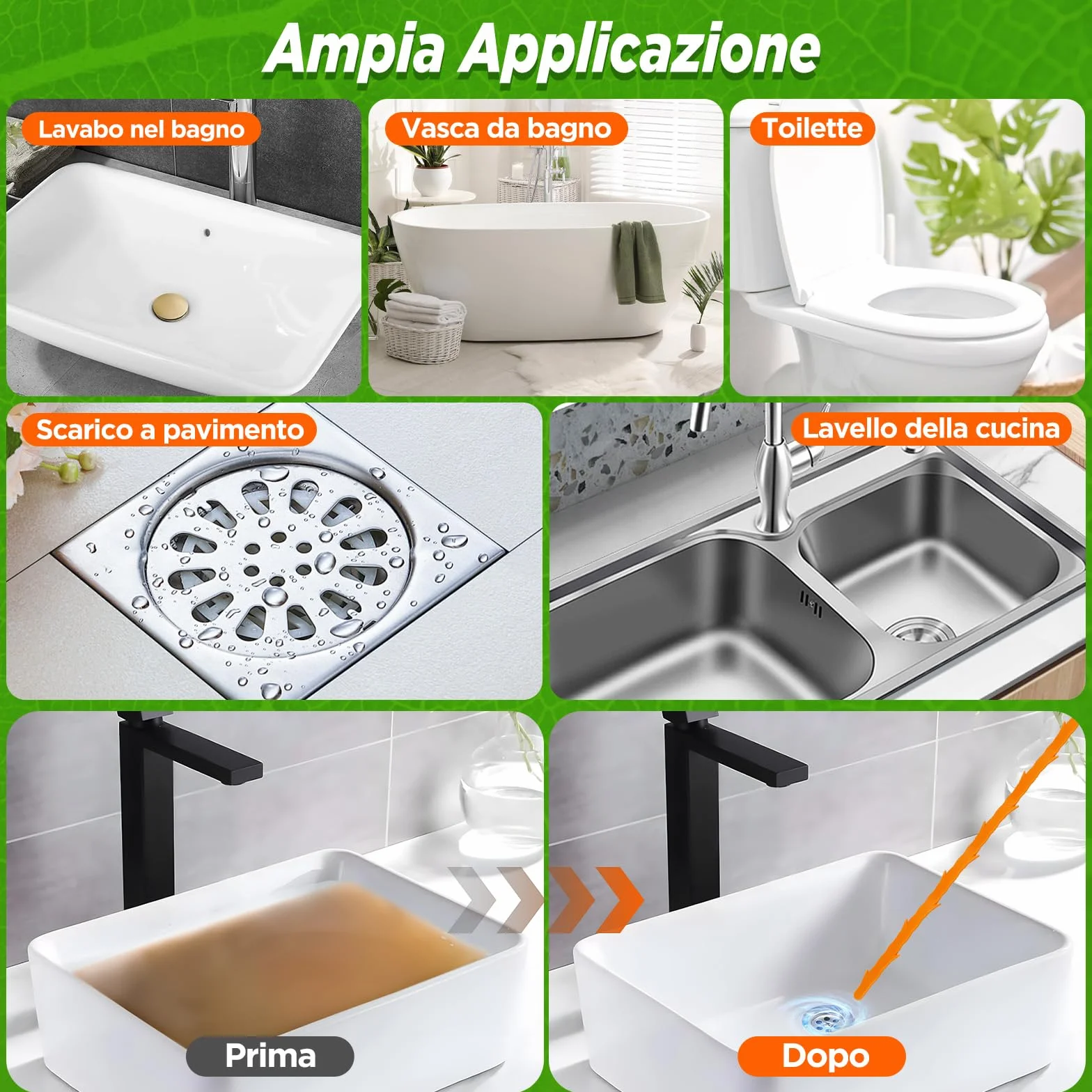 Forlivese 5 Pack Spirale di pulizia dello scarico 20 Pollici bastoncini teneri riutilizzabile