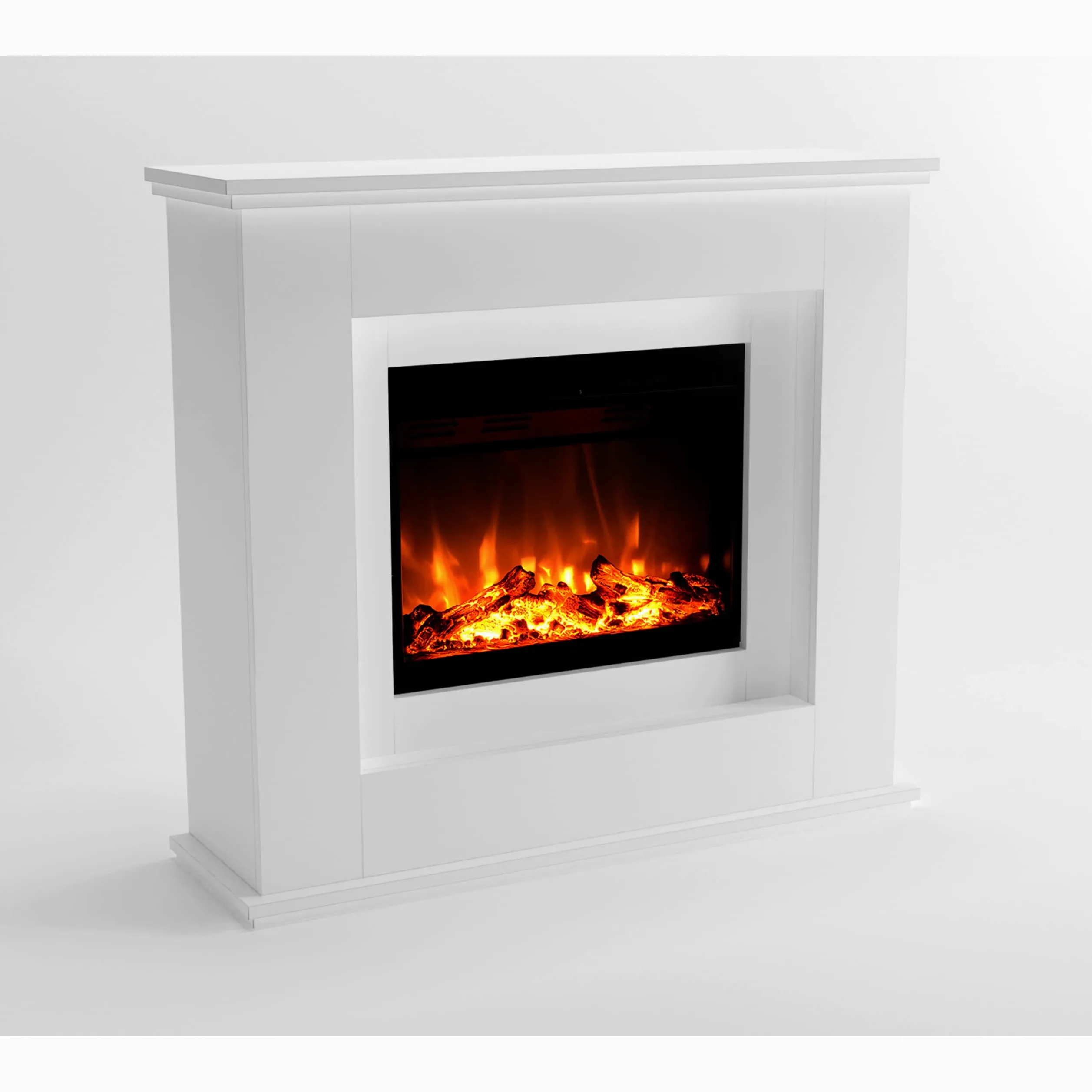 GLOW FIRE EUROPA Stufa Elettrica a Pavimento - Caminetto Elettrico con Riscaldamento, Fuoco LED in 3 Colori, Ventola, Decorazione in Legno, Telecomando, 111x101x33 cm, Bianco