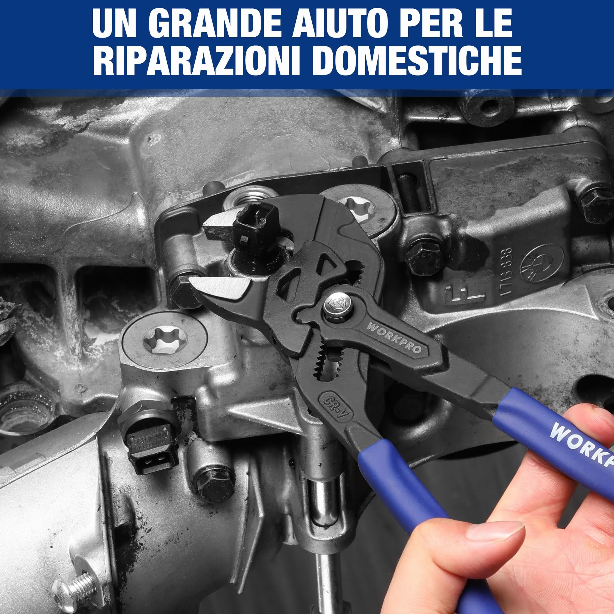 WORKPRO Pinza Chiave a 2 Pezzi 180 mm 255 mm Set Cr-V Chiave Regolabile Apertura 40 mm 50 mm