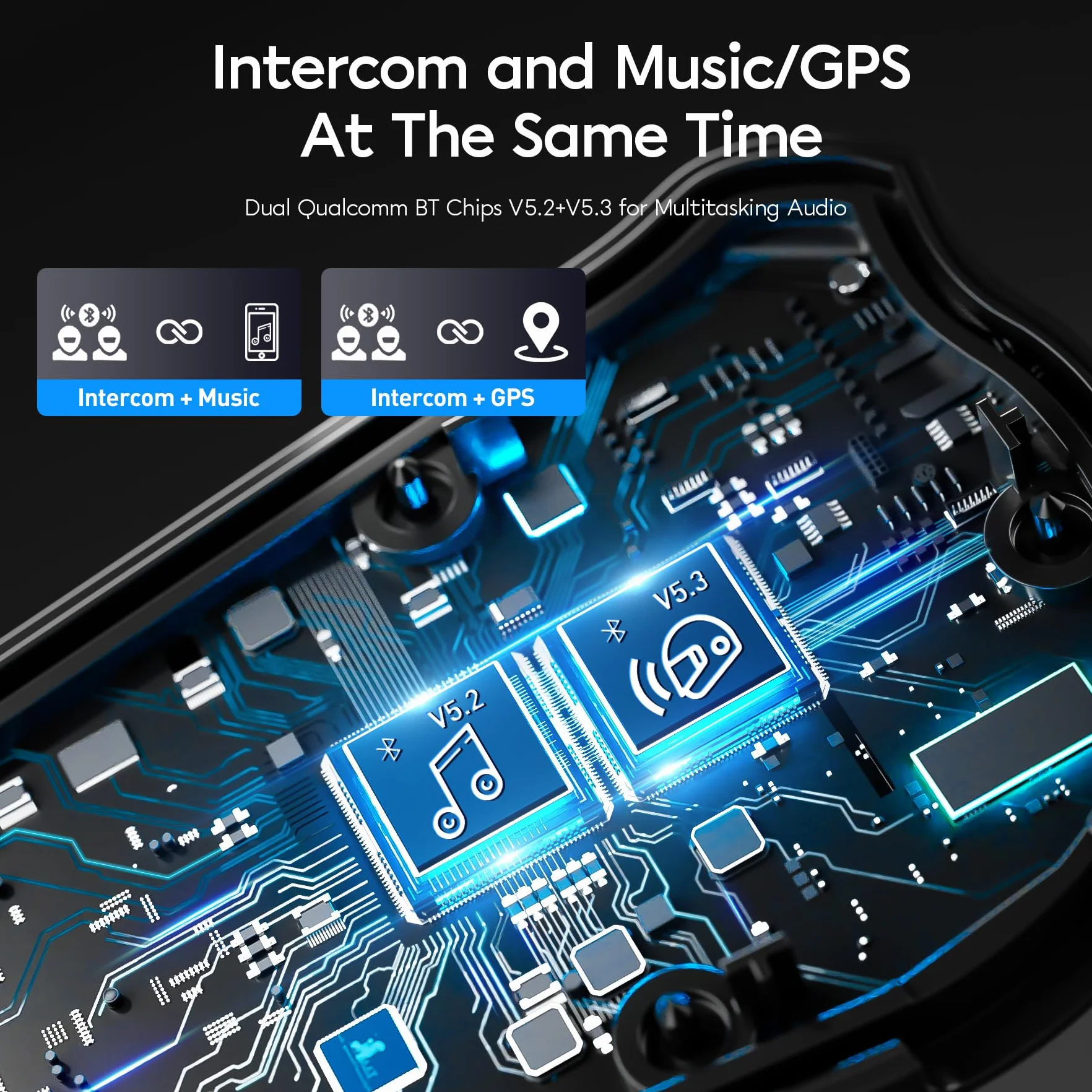 Interfono Moto Bluetooth Coppia BT-S5, Dotato Di Bluetooth V5.3, Audio Multitasking, Due Tipi Di Microfoni, Adatto A 10 Piloti, Confezione Doppia