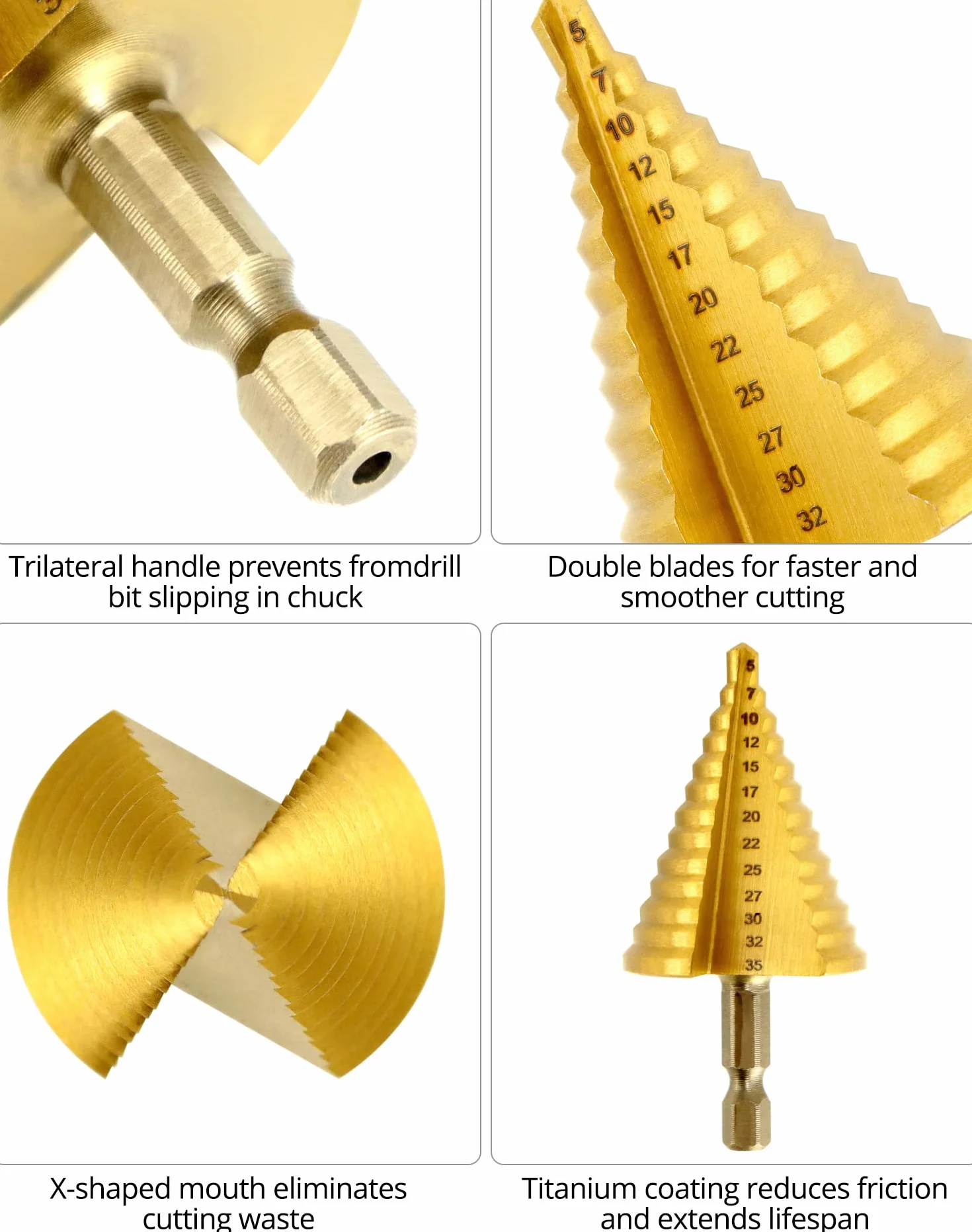 Fresa Conica HSS 4241 5-Taglie Rivestito Titanio 4-12mm 3-13mm 4-20mm 5-35mm 4-32mm per Metallo Legno Ferro Plastica