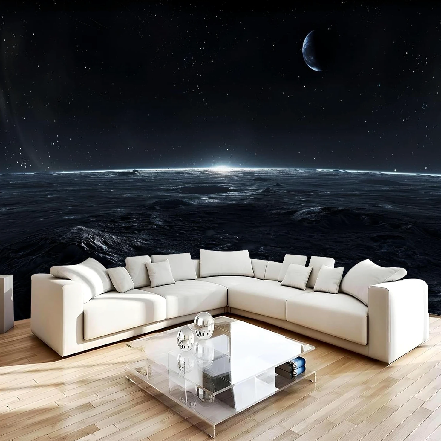 Carta da parati effetto 3D Luna 400 x 280 cm Murale Non Tessuto Universo Spazio Esterno Fotomurale Stampa HD Moderna Poster Per Soggiorno E Camera Da Letto Design 2M1415