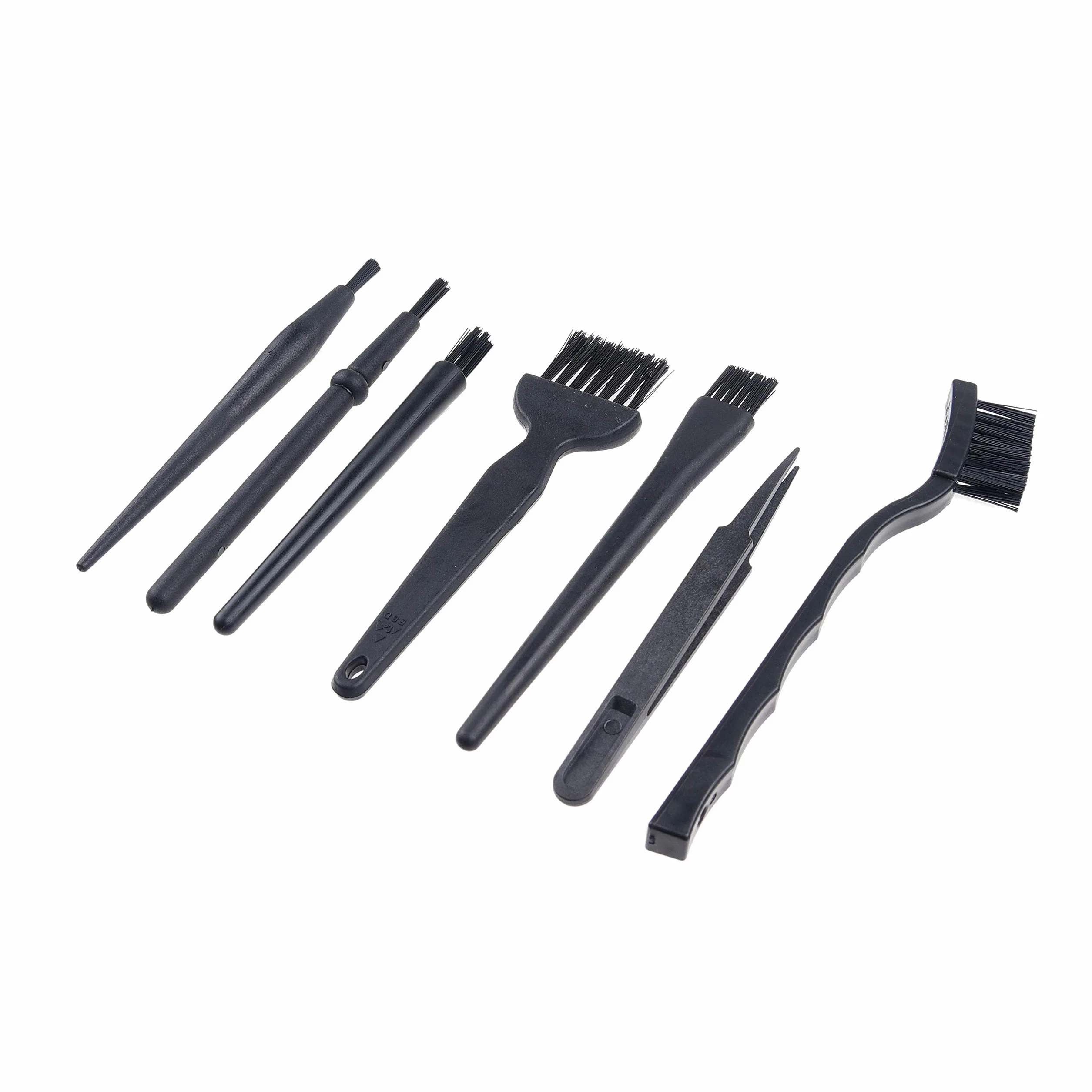 Camkix Spazzole Multiuso (Nero) – CONFEZIONE DA 9-7x Spazzole –Multi Taglia, 1x Paio di Pinzette Antistatiche, 1x Panno di Pulizia – Piccole Fessure - Computer, Tastiere, PCB, Bocchette, Interno Auto