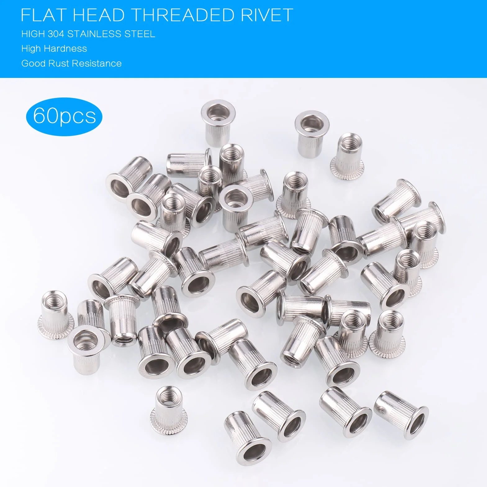 Rivetti Filettati M8 Acciaio Inossidabile 60 Pezzi 304 Dado a Rivetto