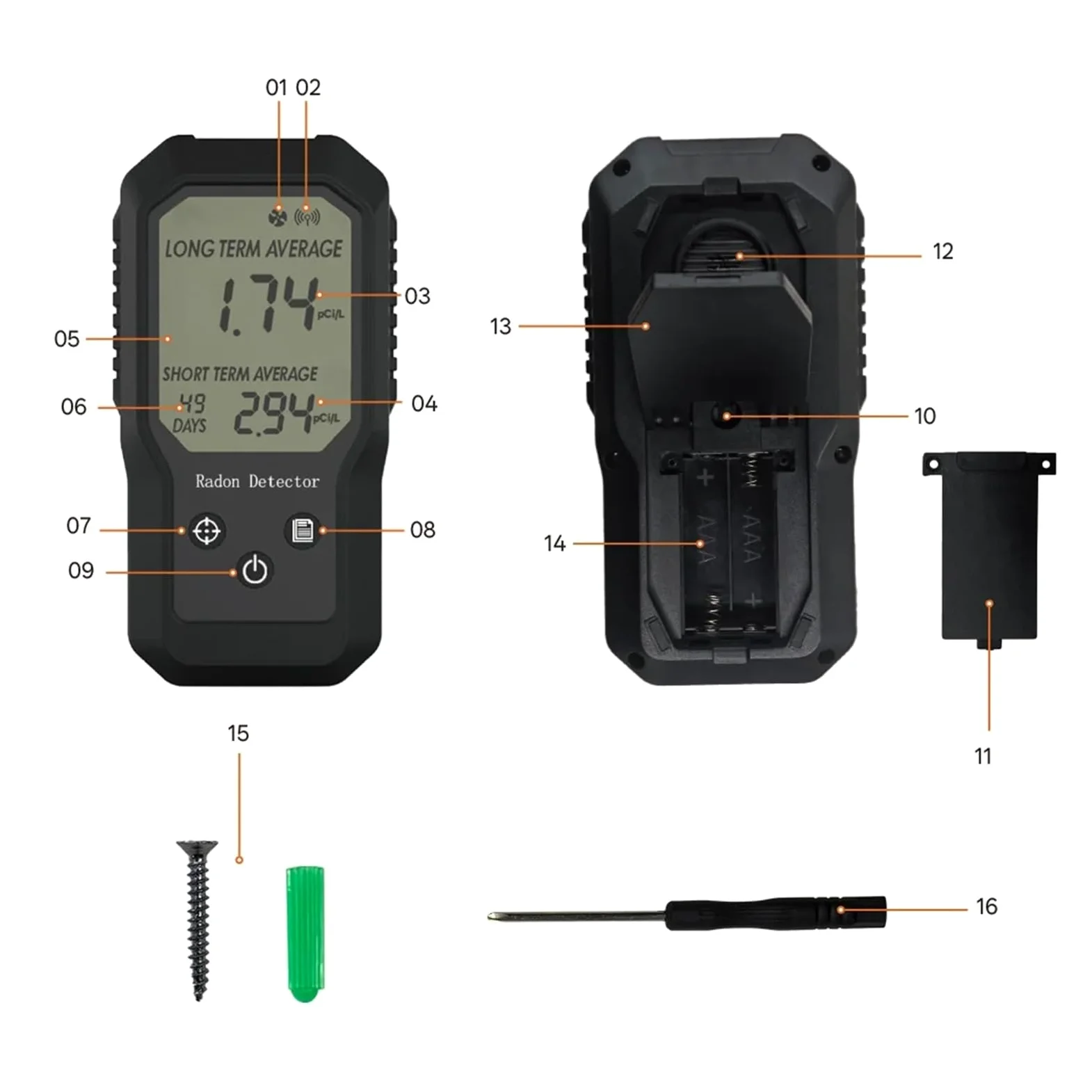 Rilevatore di gas radon portatile con misuratore di gas radon digitale intelligente for interni ad alta sensibilità con intervallo 0-270 pCi/L Monitoraggio veloce