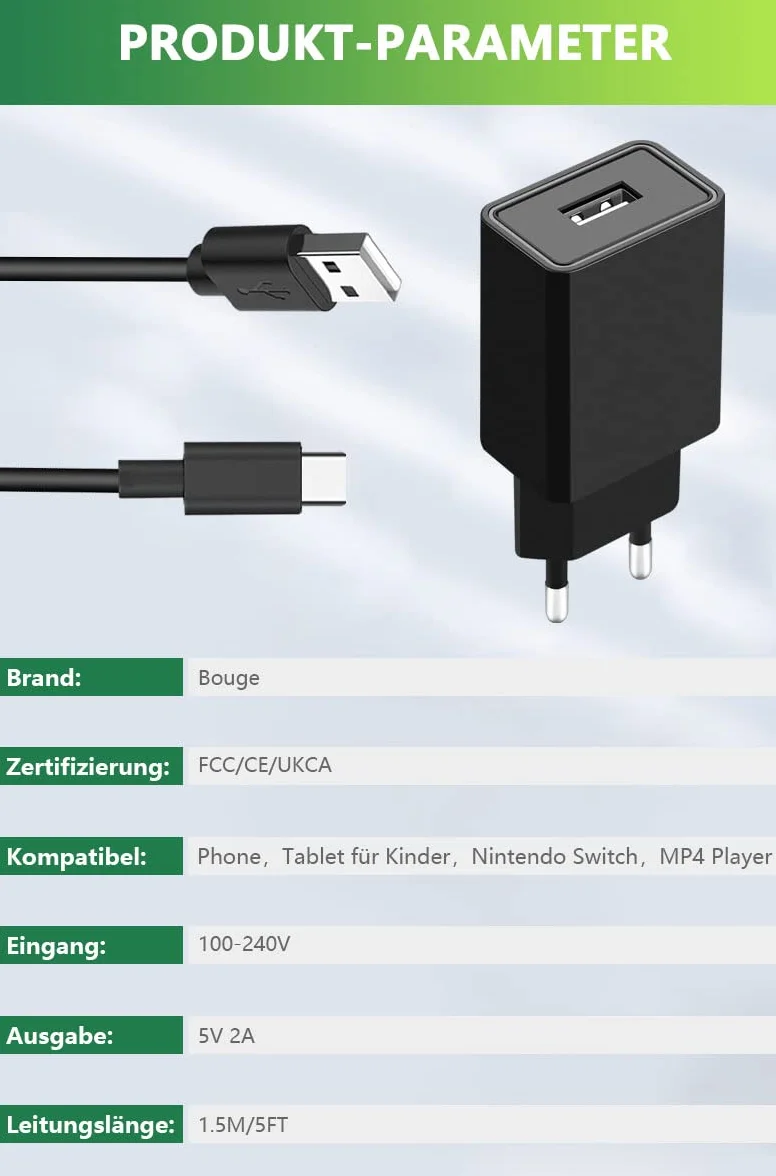 Bouge Alimentatore di rete 5 V 2 A USB C universale compatibile con iPhone, Samsung Galaxy, Huawei, LG,Blackview,e-reader,tablet bambini, giocattoli, TV box, cuffie 5 V 2 A