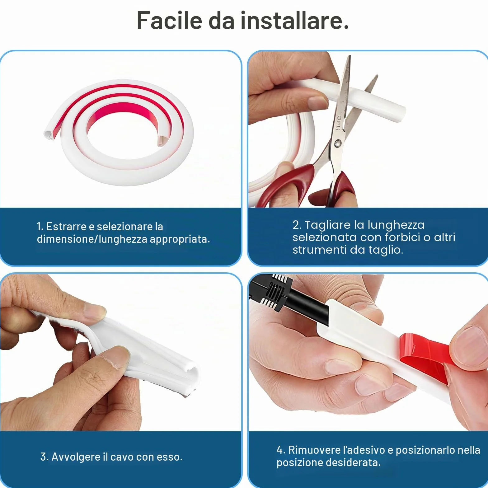 Canalina Passacavi Adesiva Bianca 1M PVC Flessibile Protezione Cavi Parete Esterni Resistente Alle Intemperie