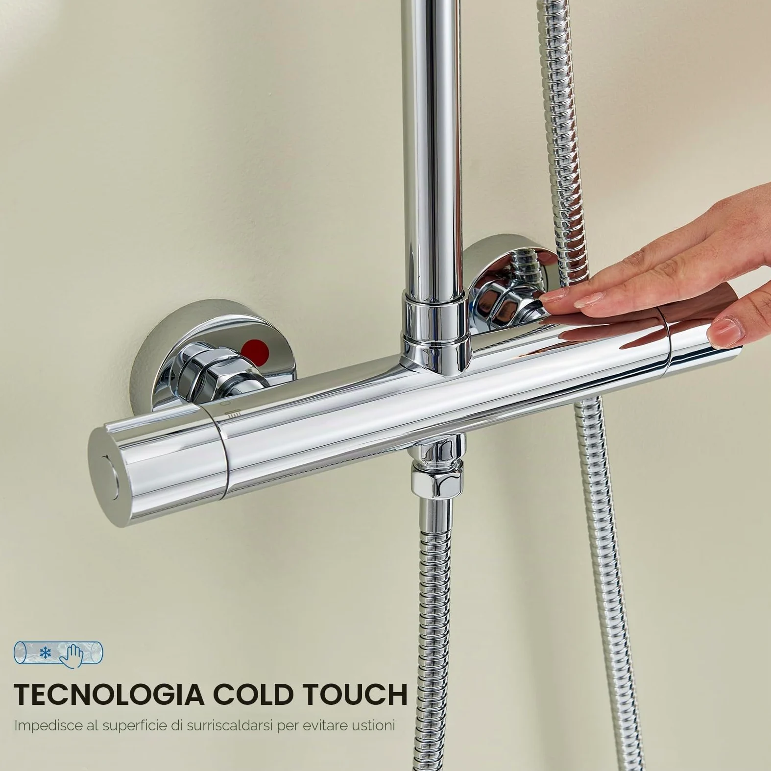Auralum Colonna Doccia Kit con Rubinetto Termostatico Antiscottatura, Miscelatore Doccia Esterno con Soffione Doccia 25x25cm, Doccetta, Asta Doccia in Acciaio Inox e Tubo Doccia 1,5m, Cromo