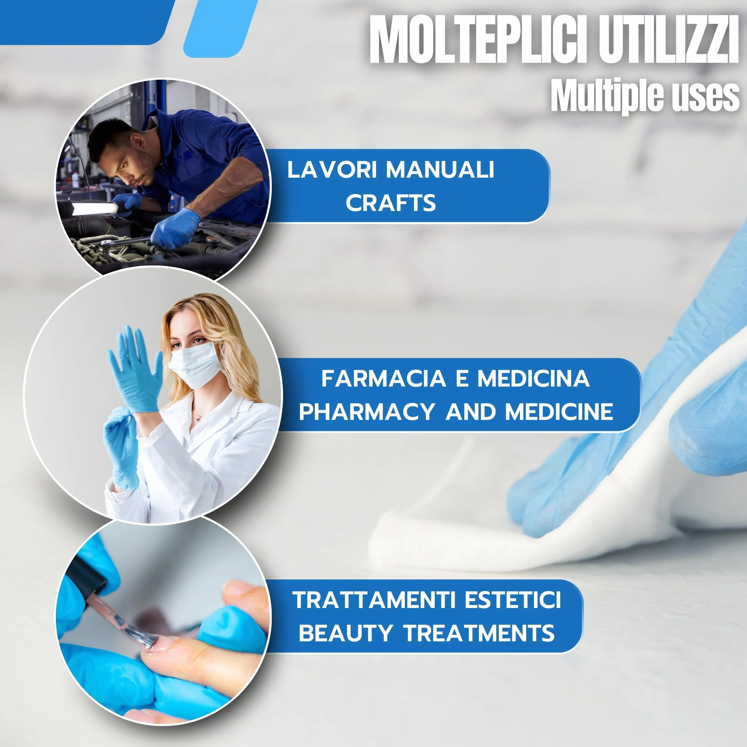 Bottari Guanti in Nitrile Monouso Blu, Senza Talco, Confezione da 100 Pezzi, Taglia XL, Anallergici, Resistenti
