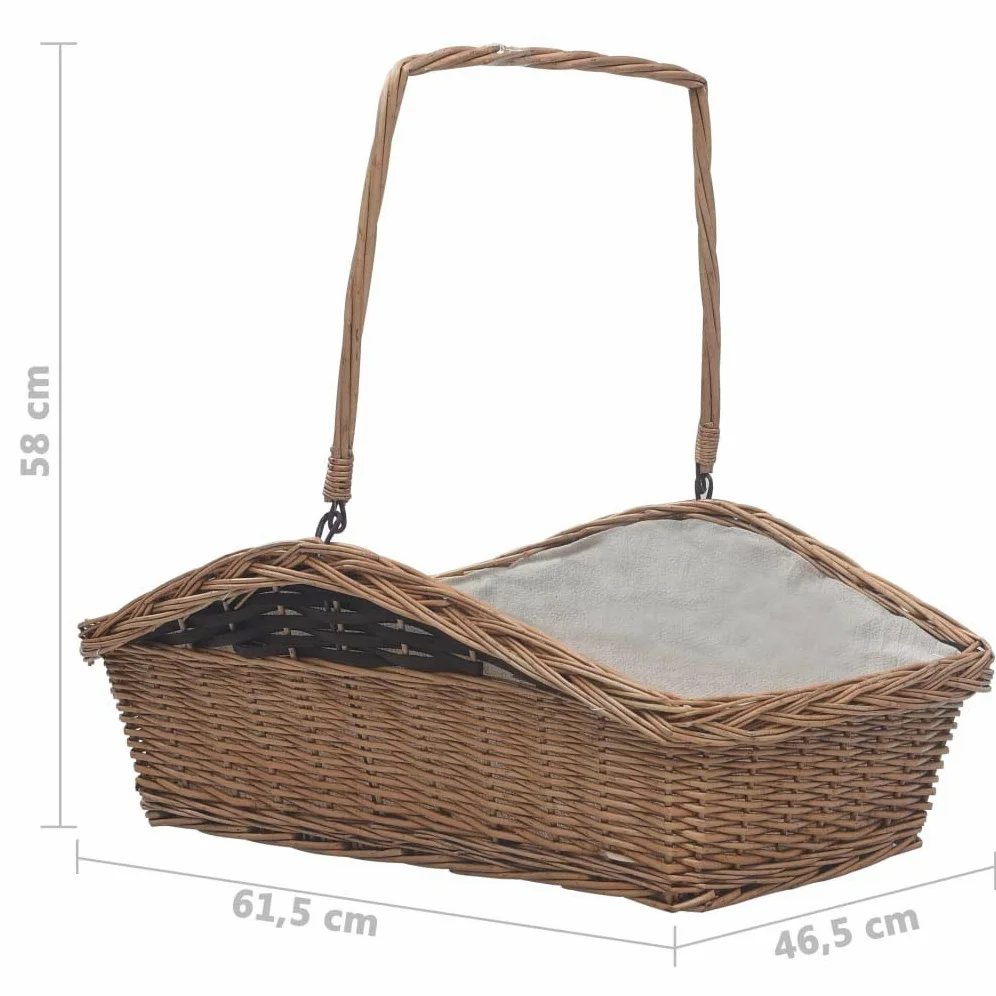Festnight Cesta Legna da Ardere con Manico 57x46,5x52cm/61,5x46,5x58cm Cesto in Vimini per Legna da Ardere Marrone in Salice