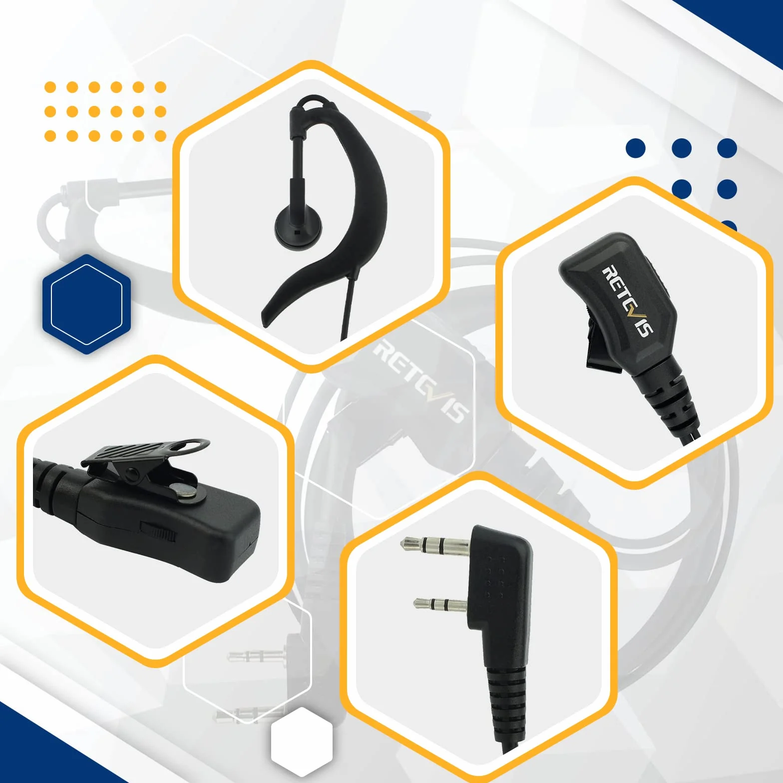 Retevis R111 Walkie Talkie Cuffia 2 Pin G-Tipo Auricolare Volume Regolabile Compatibile con Ricetrasmittenti RT24 RT27 RT5R Baofeng UV-5R BF-888S ESYNiC (1 Pezzo)