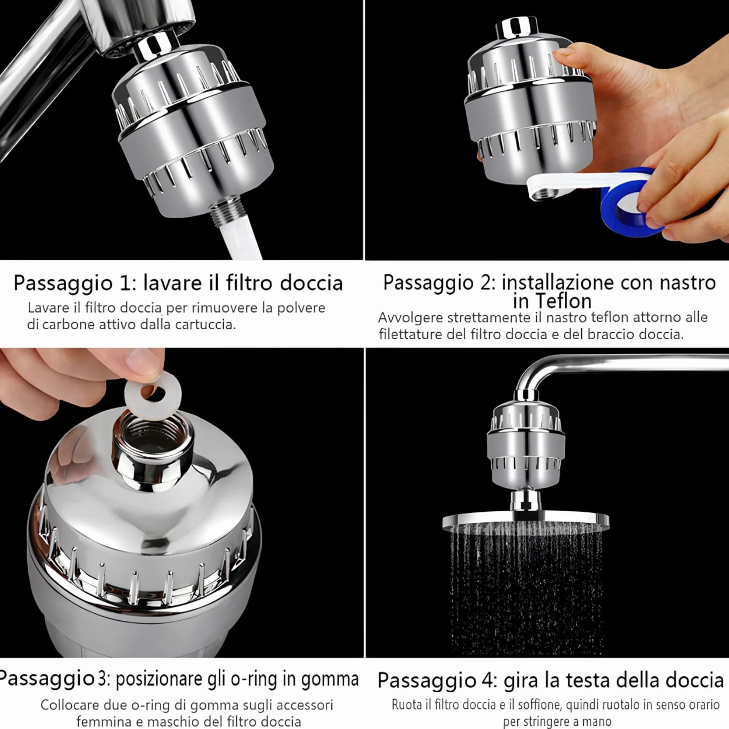 Filtro Anticalcare Doccia con Due Cartucce Di Ricambio, Filtro Acqua Doccia Universale per Acqua Dura, Rimuove Odori, Cloro e Calcare - Filtriacquaitalia