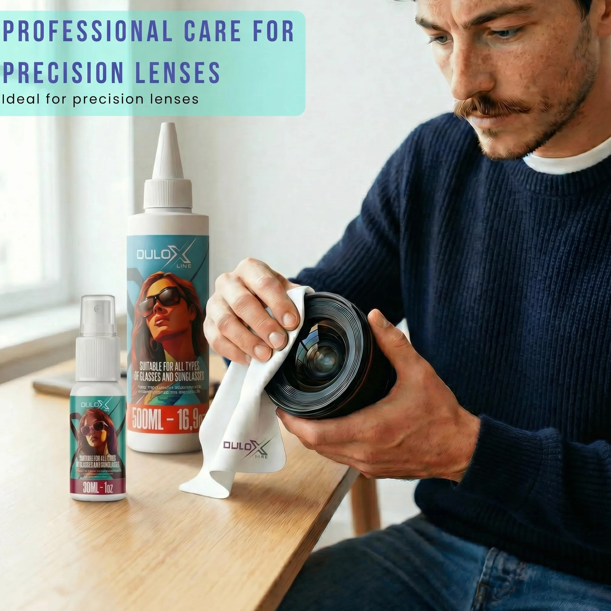 Detergente Occhiali Professionale 500 ml – Tappi a Riempimento Facile + Panno Microfibra 18×18 cm + Beccuccio con Chiusura – Pulizia Senza Aloni per Lenti, Schermi, Smartphone, Tablet e PC
