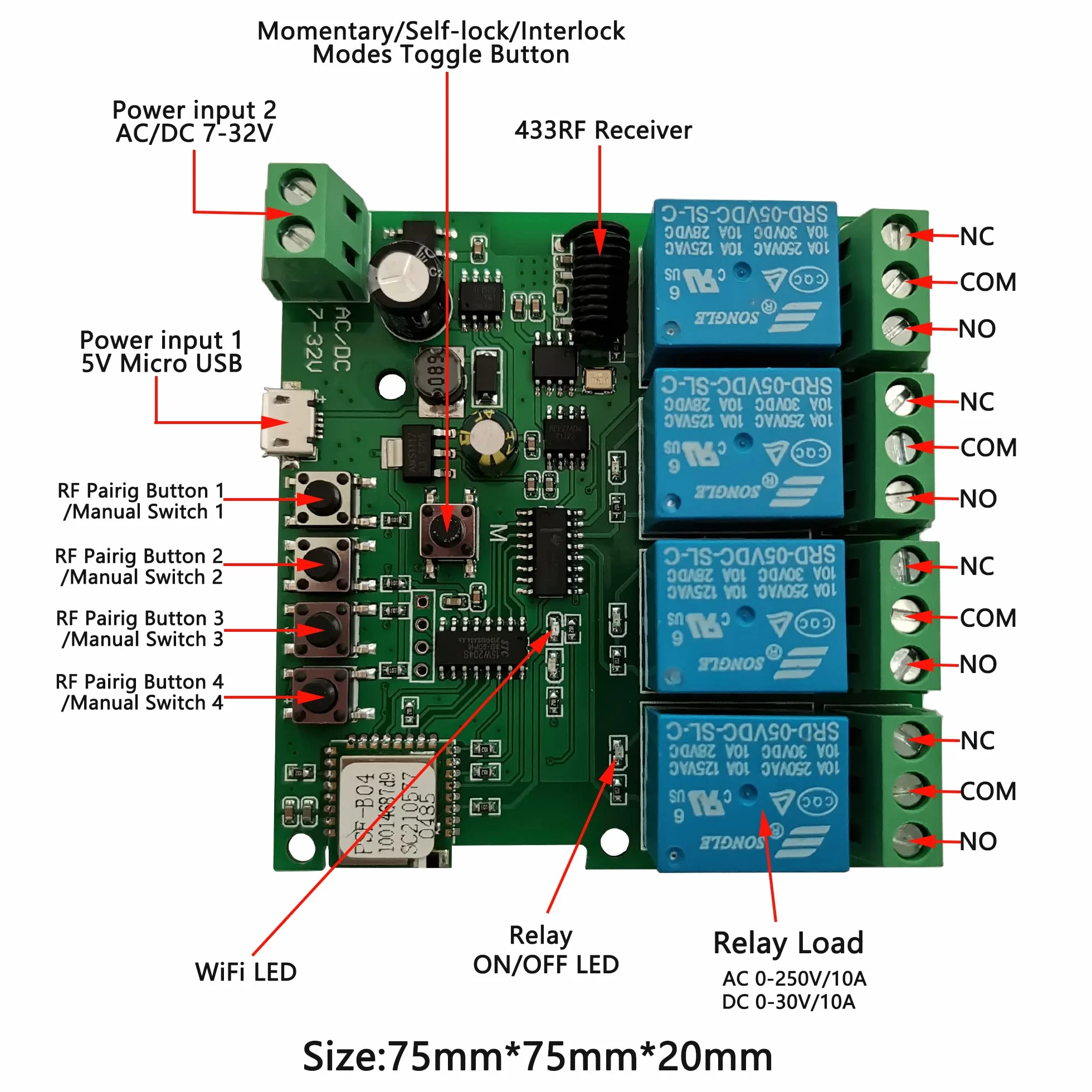 Jane Eyre Relè momentaneo WiFi 4 canali modulo interruttore autobloccante interblocco telecomando RF 433 MHz porta garage eWeLink APP