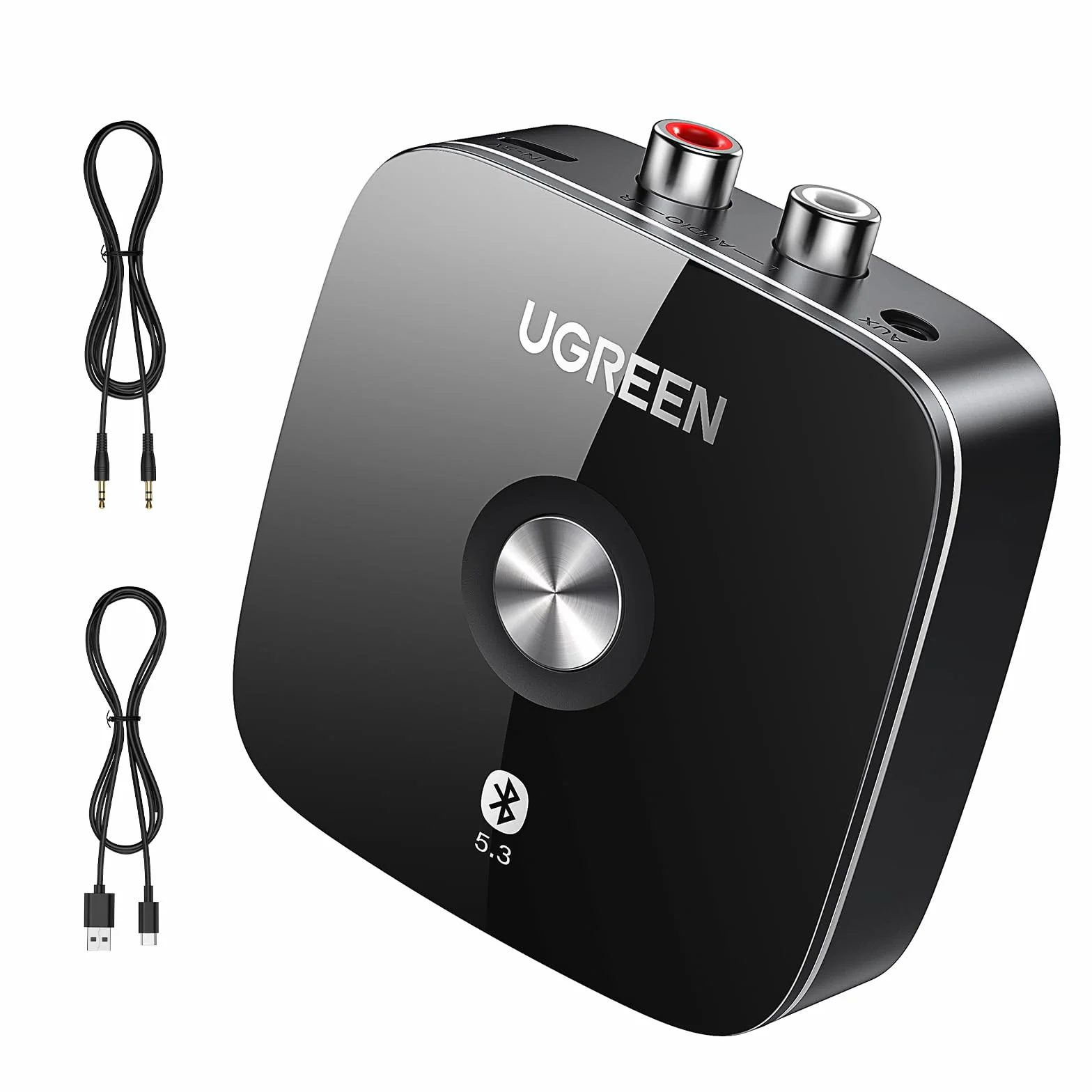 UGREEN Ricevitore Bluetooth 5.3 EDR HiFi Jack 3.5mm 2RCA Adattatore Audio Integrato A2DP Hifi Musica Stereo con Cavo e AUX per Amplificatore Altoparlanti