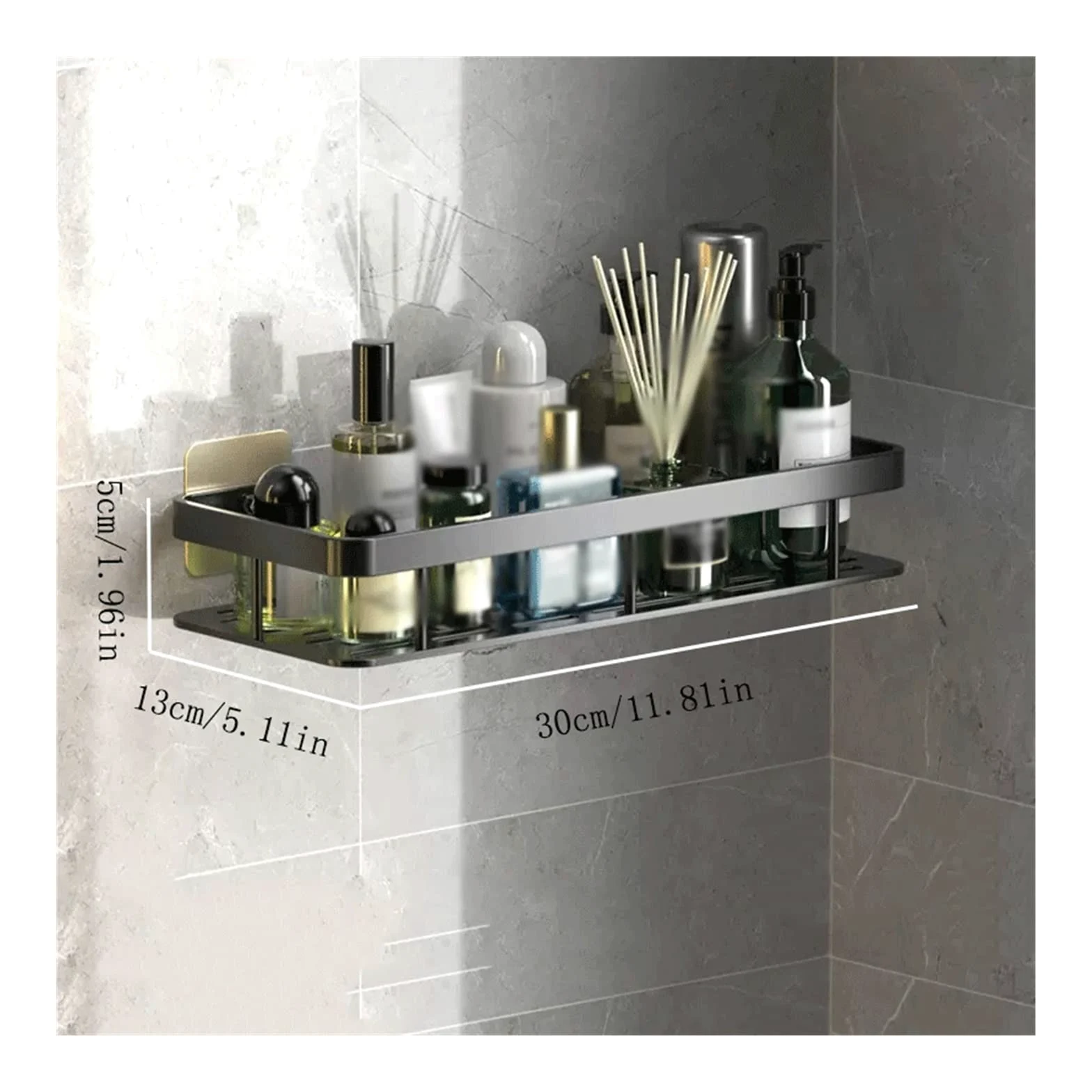 Ripiano per doccia Rack di stoccaggio Lavabo for WC semplice a doppio strato Organizer(Grijs)
