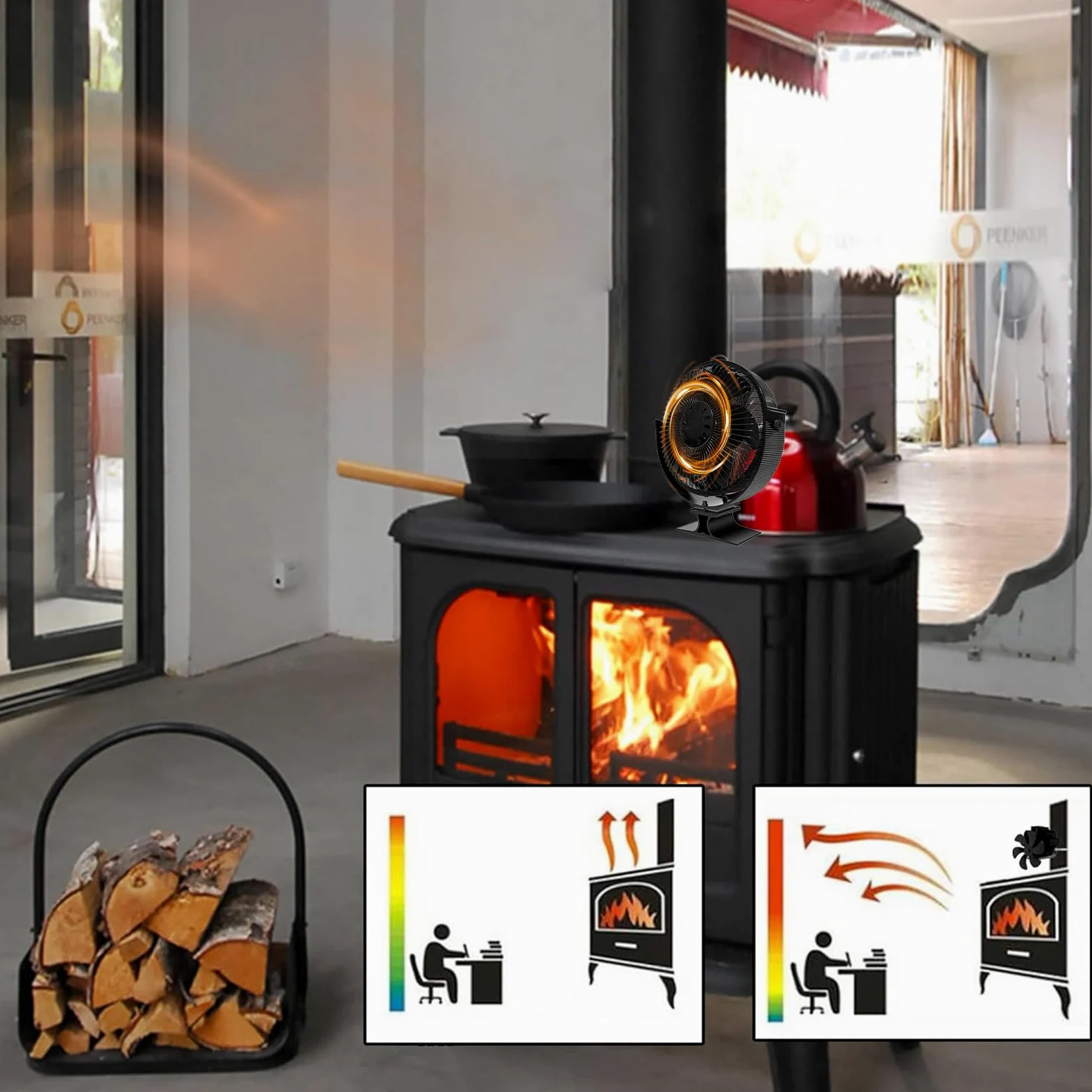 Ventilatore Per Stufa A Legna Silenzioso Termoelettrico Senza Batterie | Ventilatore Stufa Legna Senza Elettricità, Rotazione A 360 Gradi Articoli per la Casa Efficienti e Risparmio Energetico