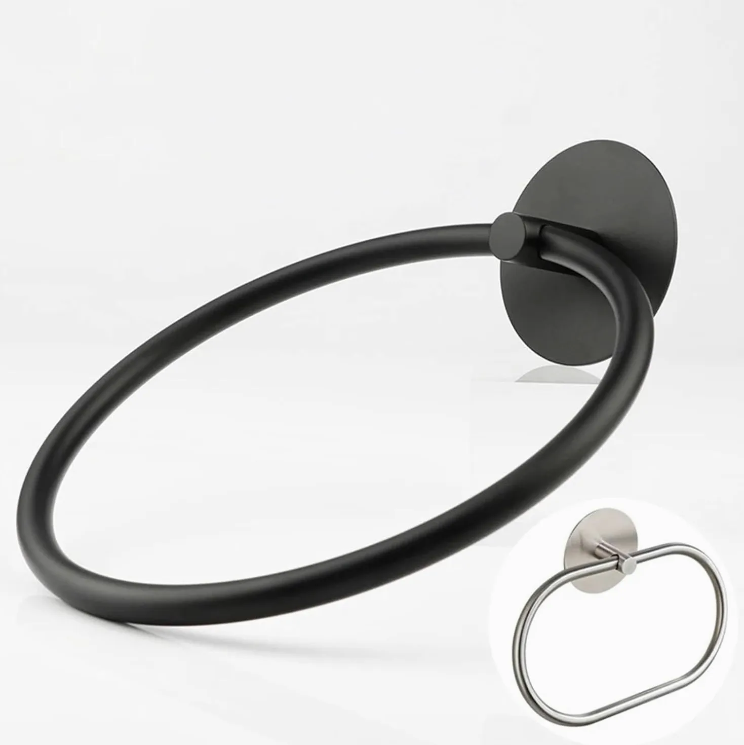 Anello portasciugamani, Porta Salviette Adesivo In Acciaio Inox Da Parete Tondo/Ovale Multicolor for Bagno(Oval Silver)