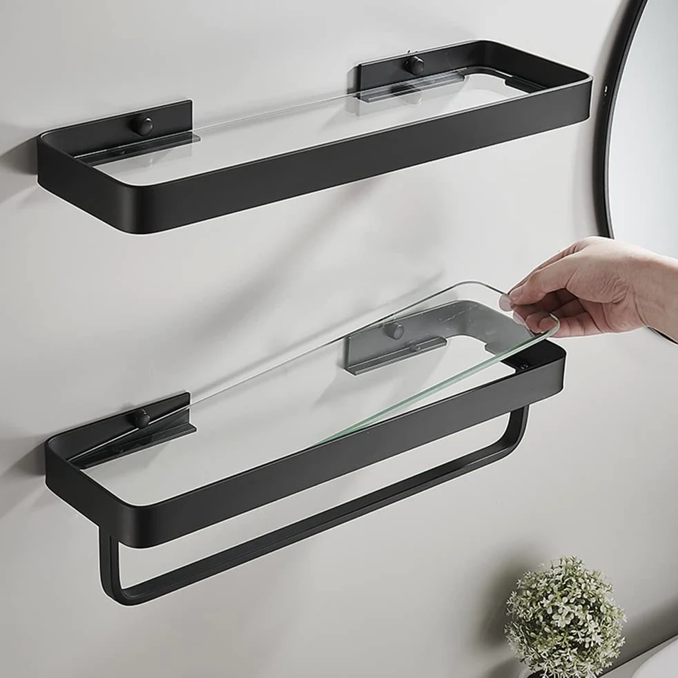 Mensola da doccia a parete da 30 cm, mensole da bagno in vetro temperato con portasciugamani – in alluminio h ideale per risparmiare spazio e nizing tials