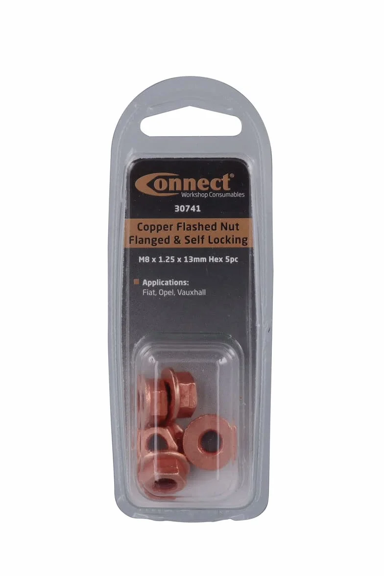 Connect 30741 Copper Flashed Nut Flanged Self Locking M8 x 1.25 x 13mm Hex 5pc