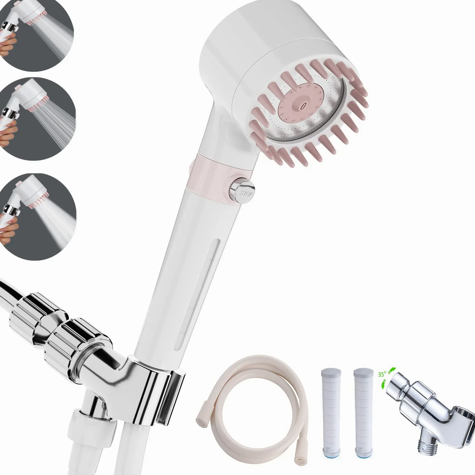 Soffione doccia con palmare, Soffioni doccia ad alta pressione, flusso elevato anche con bassa pressione dell'acqua - Set soffione doccia a mano a 3 modalità con tubo di ricambio/staffa/filtri in